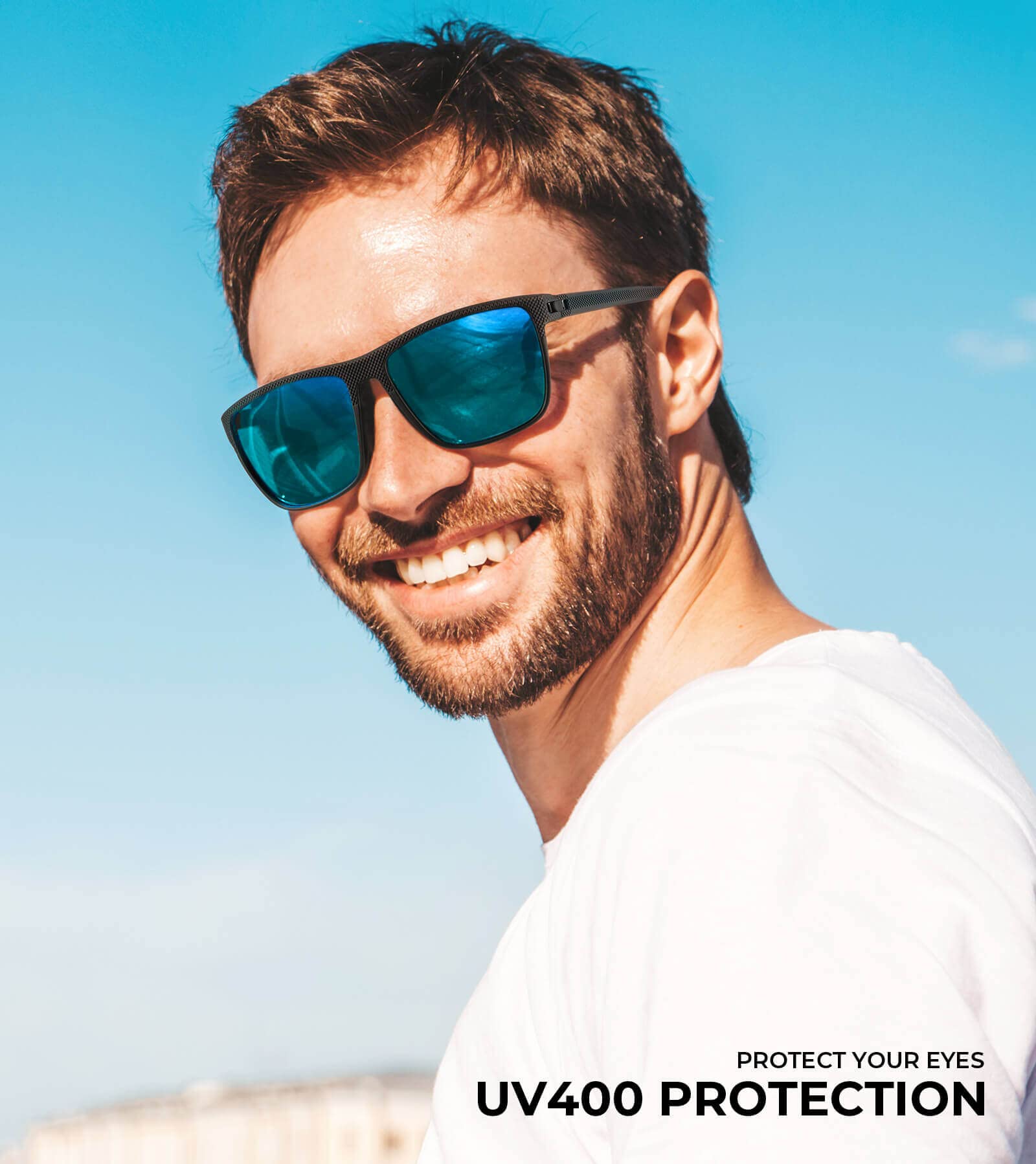 KALIYADI Polarized Sunglasses Men, Lightweight Mens Sunglasses Polarized UV Protection Driving Fishing Golf (Black/Ice Blue/Silvery)