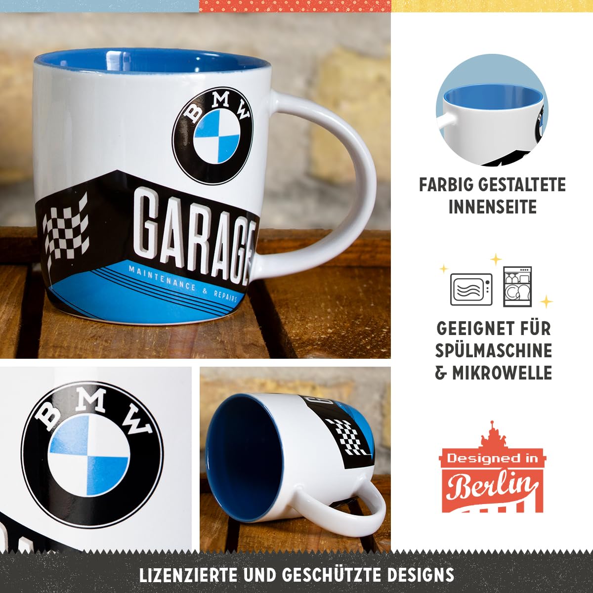 Nostalgic-Art Retro Coffee Mug, 11.2 oz, official license product (OLP), BMW – Garage – Gift idea for car accessories fans, Large Ceramic Cup, Vintage Design