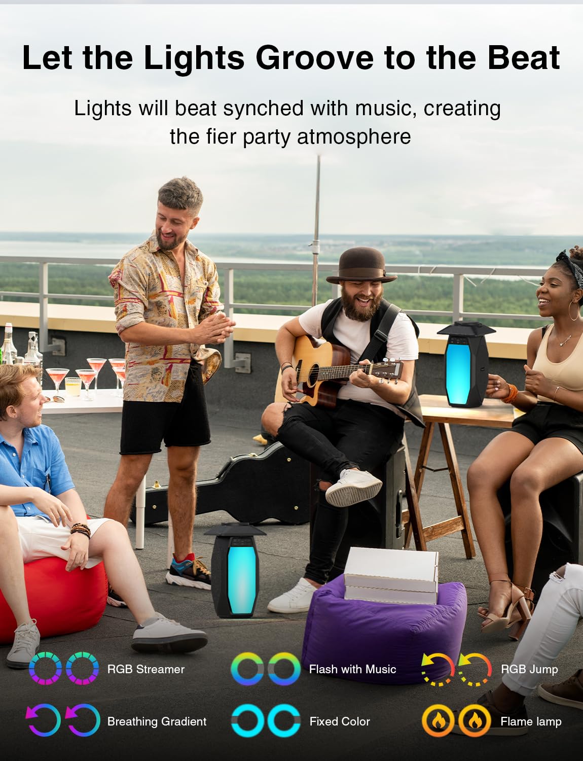 Onforu Outdoor Bluetooth Speakers Waterproof, True Wireless Stereo Lantern Speaker with RGB LED Lights, 2 Pack 50W Led Flame Speaker, Dual Pairing, 20H Playtime, Enhanced Bass for Patio Garden Decor