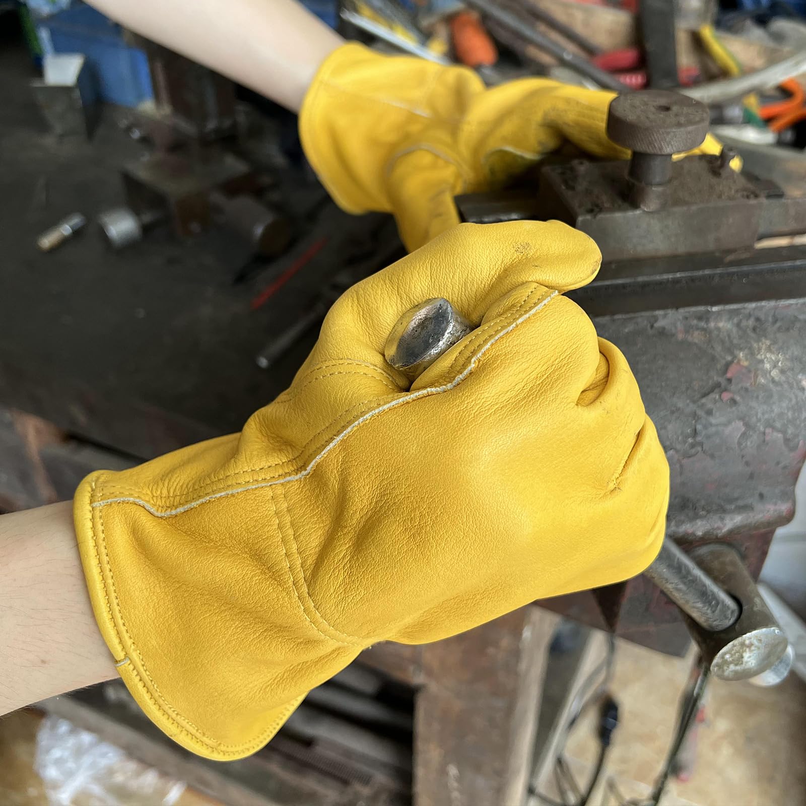 Leather Gloves for Men(Reinforced Palm), Gardening Gloves for Women, Puncture and Cut Resistant for Construction Work, Welding, Gardening and more.(1 pair Small)