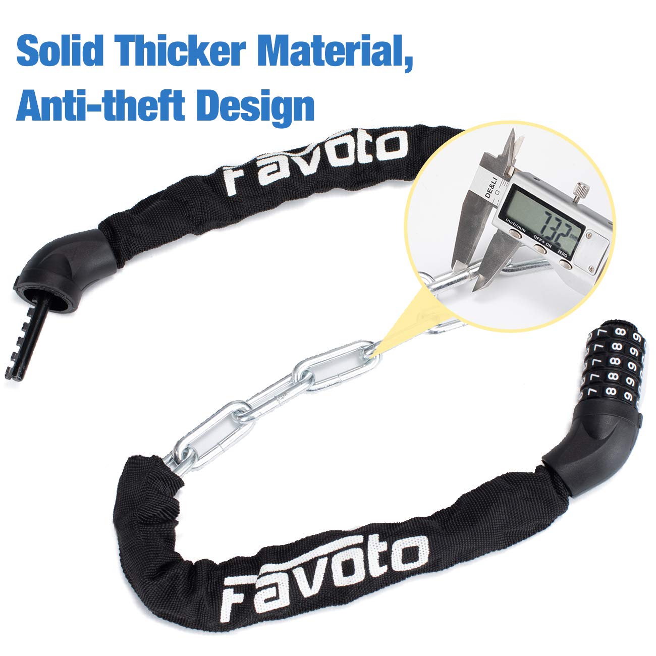 Favoto Bike Chain Lock, 5 Digit Combination Anti-Theft Bicycle Lock, 3.3 feet Long Security Resettable Heady Duty Hardened Steel, Ideal for Outdoor Motorcycle E-bike Bikes Gate Fence Ladder Lawn Mower