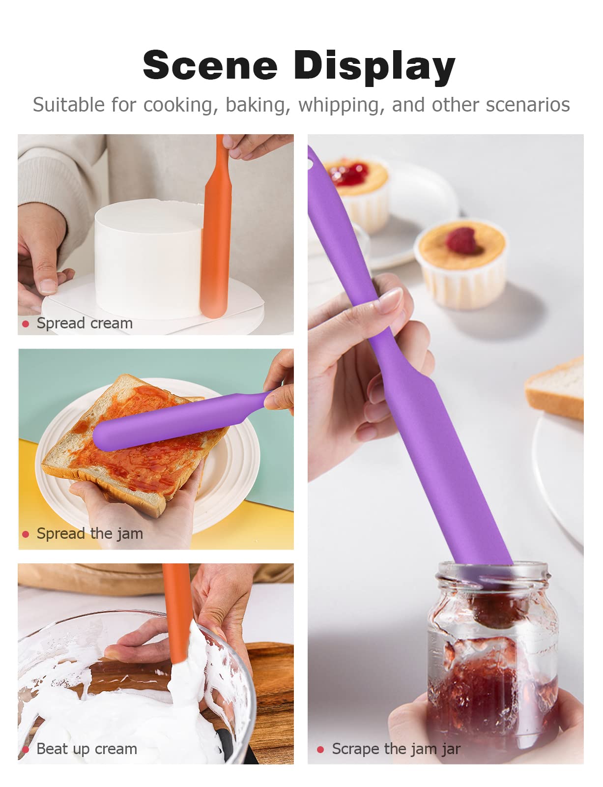Jar Spatula, Long Handle Silicone Jar Spatula Scraper for Jar Bottom of Mayo, Cool Whip, Peanut Butter, Condiments（Orange/Purple）