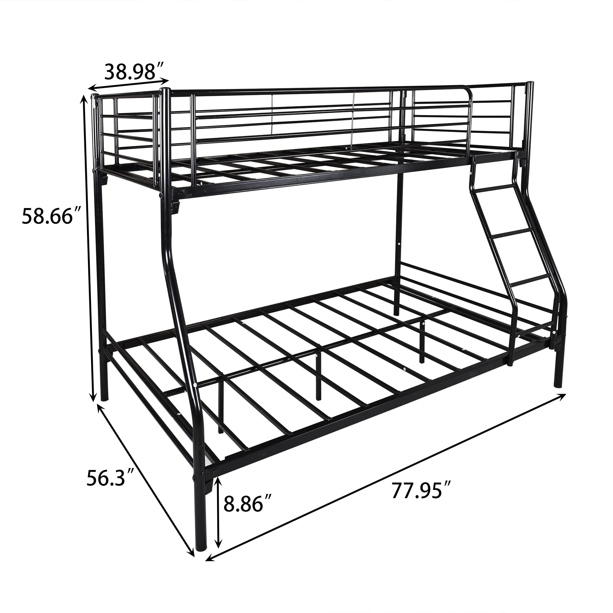 LostCat Twin Over Full Metal Bunk Bed,Heavy Duty Bunk Beds Frame w/Enhanced Upper-Level Guardrail and Ladders Suitable for Kids/Teen/Adults,No Box Spring Needed,Easy Assembly,Black