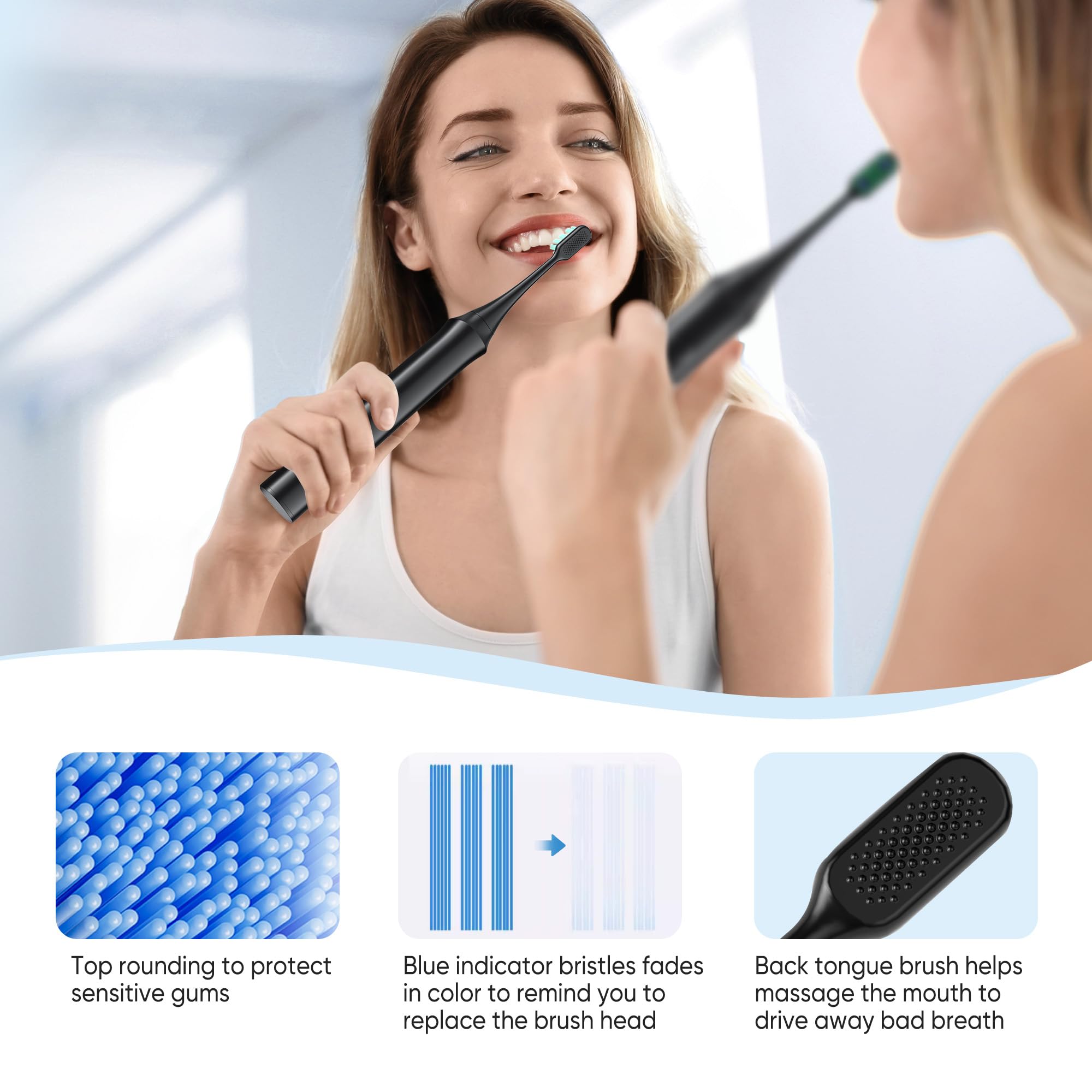 Electric Toothbrush for Adults and Kids- Sonic Toothbrush with 6 Brush Heads in 3 Types, Rechargeable Toothbrush with 5 Modes and Built-in Smart Timer, Hsa Store Eligible Items