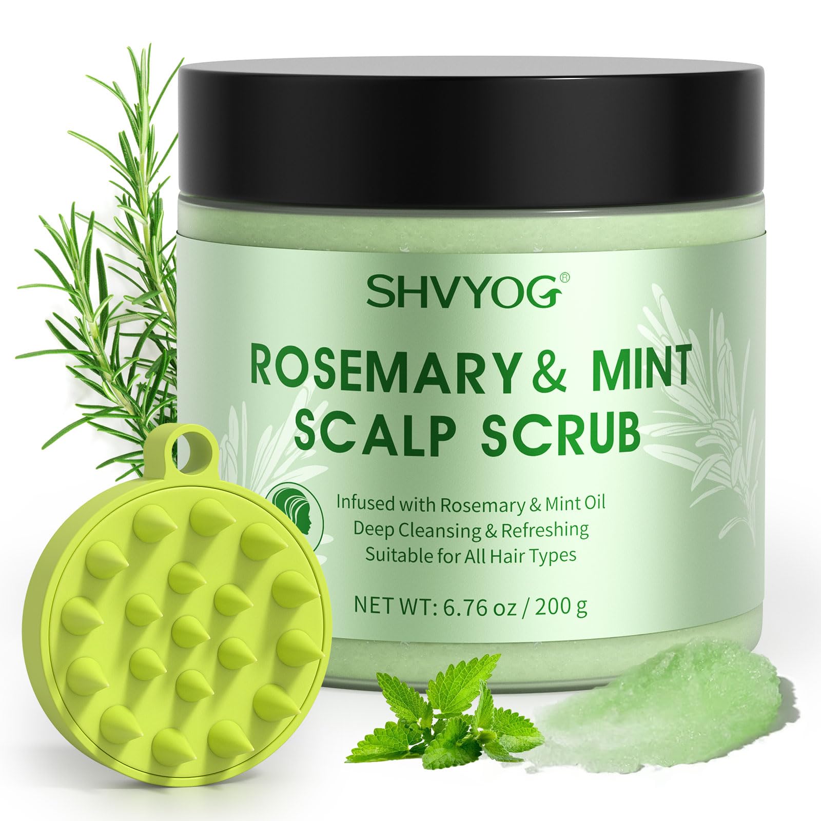 SHVYOG Scalp Scrub, Rosemary Scalp Exfoliator, Scalp Exfoliator Scrub for Build Up, Hair Exfoliate Scrub for Scalp, Hair Treatment Nourishing Detox Hair Care with Scalp Massager, 6.76 oz