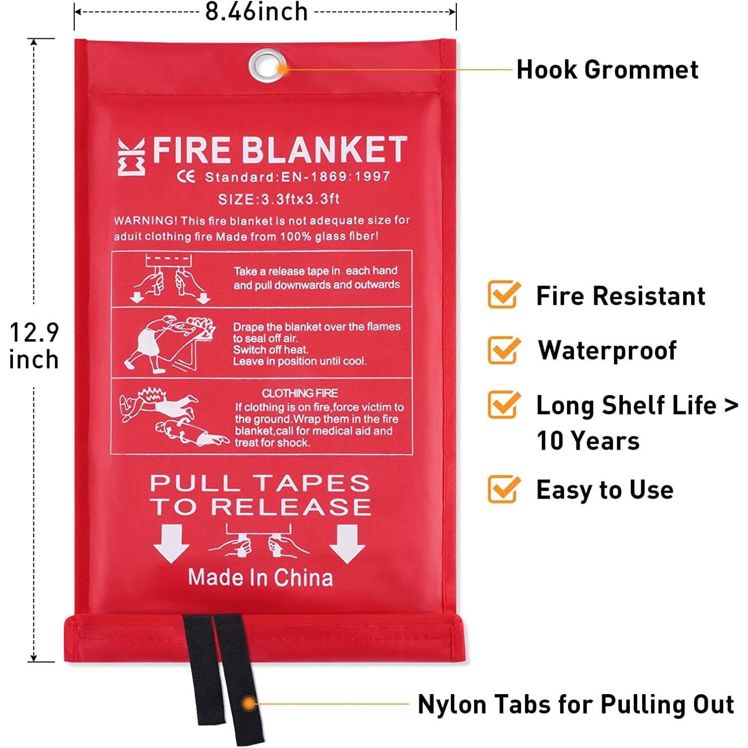 Emergency Fire Blanket for Home and Kitchen – 2 Pack 3.3x3.3ft Fiberglass Suppression Flame Retardant Safety Camping Blankets Emergency Extinguisher Survival Kit for House Office Fireplace Car