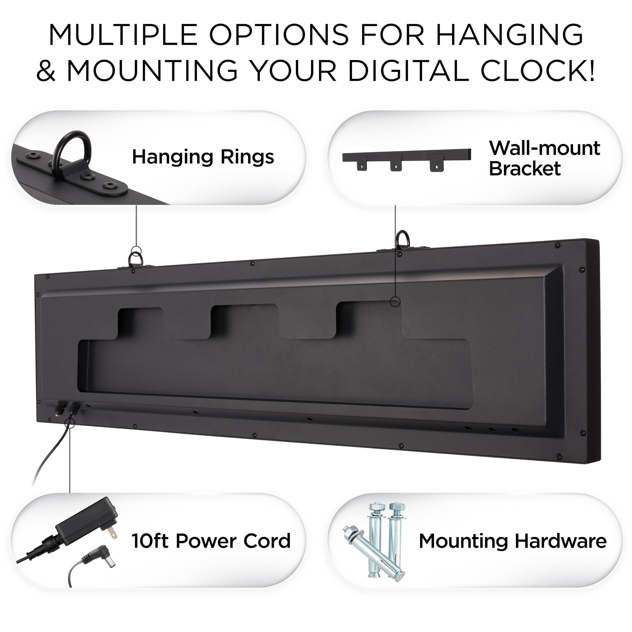 Ivation Oversized 36" Outdoor Waterproof Digital Clock, Auto Time Sync - LED Digital Clock with Large Multi Function Display - Stopwatch, Timer, Alarms, Temp & Date - Wall or Chain Mount (Red)