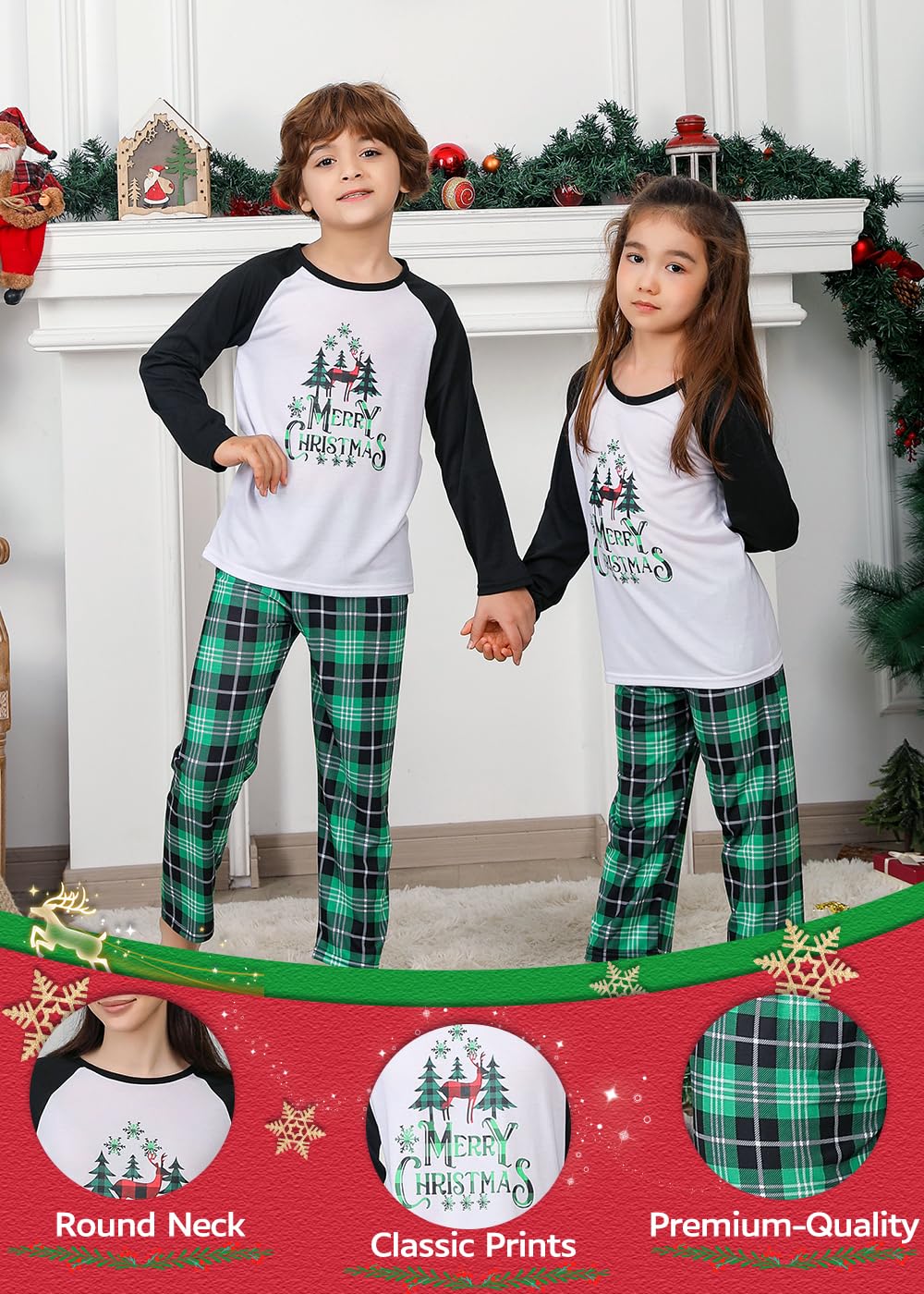 VNVNE Family Christmas Pjs Matching Sets for Women/Men/Couples/Adults, Holiday Xmas Tree Reindeer Plaid Pajamas Sleepwear Loungewear(Youth,2-3T,Reindeer Plaid)