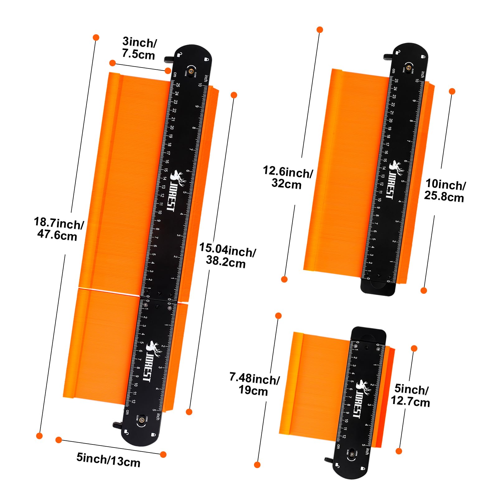 JOREST Connectable Contour Gauge Christmas Gifts (10+5 Inch), Stocking Stuffers for Men Dad Husband Him, Duplicator Profile Tool with Lock, Tile Flooring, Scribe Shape Outline Edge, Angle Measuring