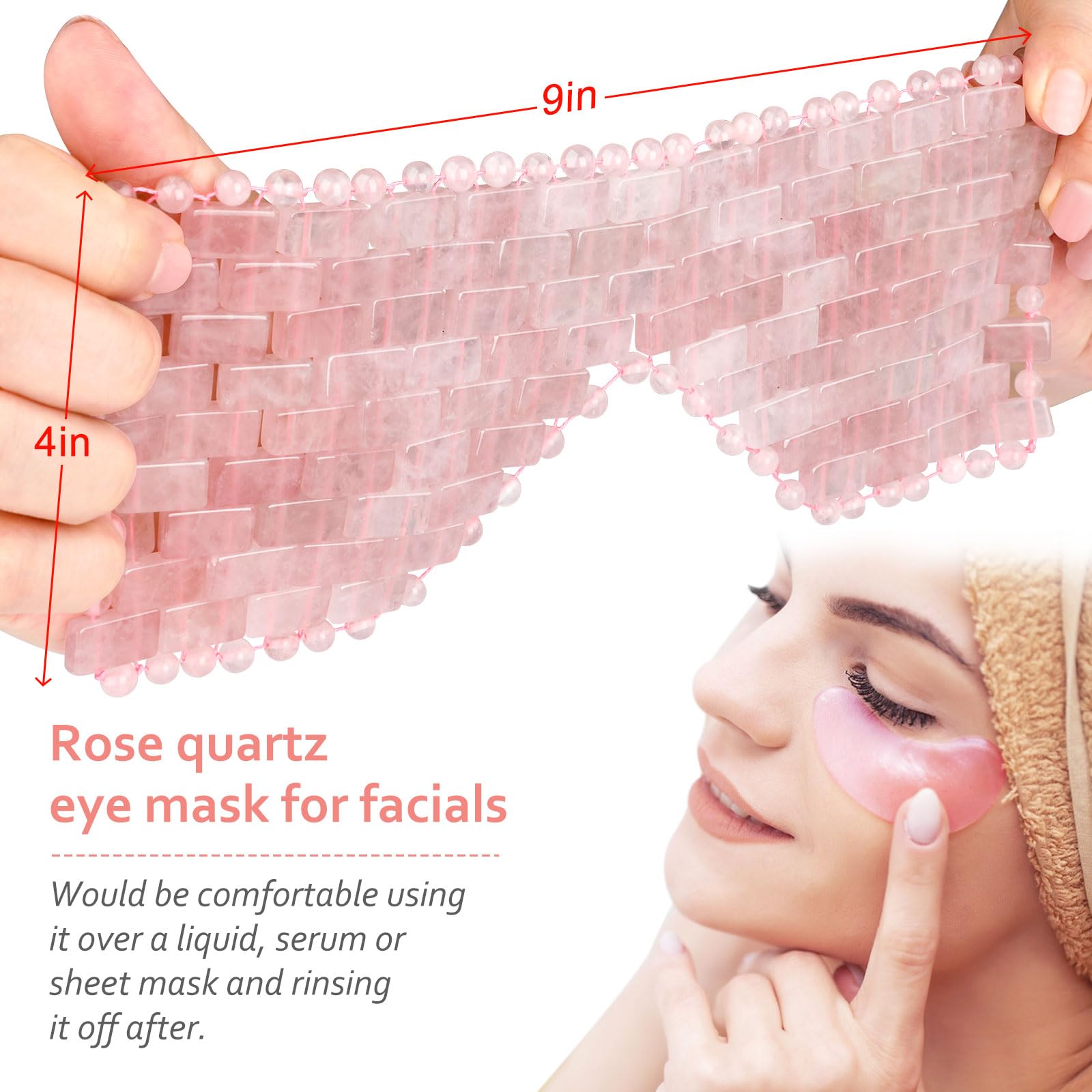 ideayard Rose Quartz Eye Mask, Natural Crystal Anti-Aging Hot or Cold Using, Eye Mask for Puffy Eyes, Dark Circles & Eye Fatigue Relief, Reusable Skin Care Sleep Mask