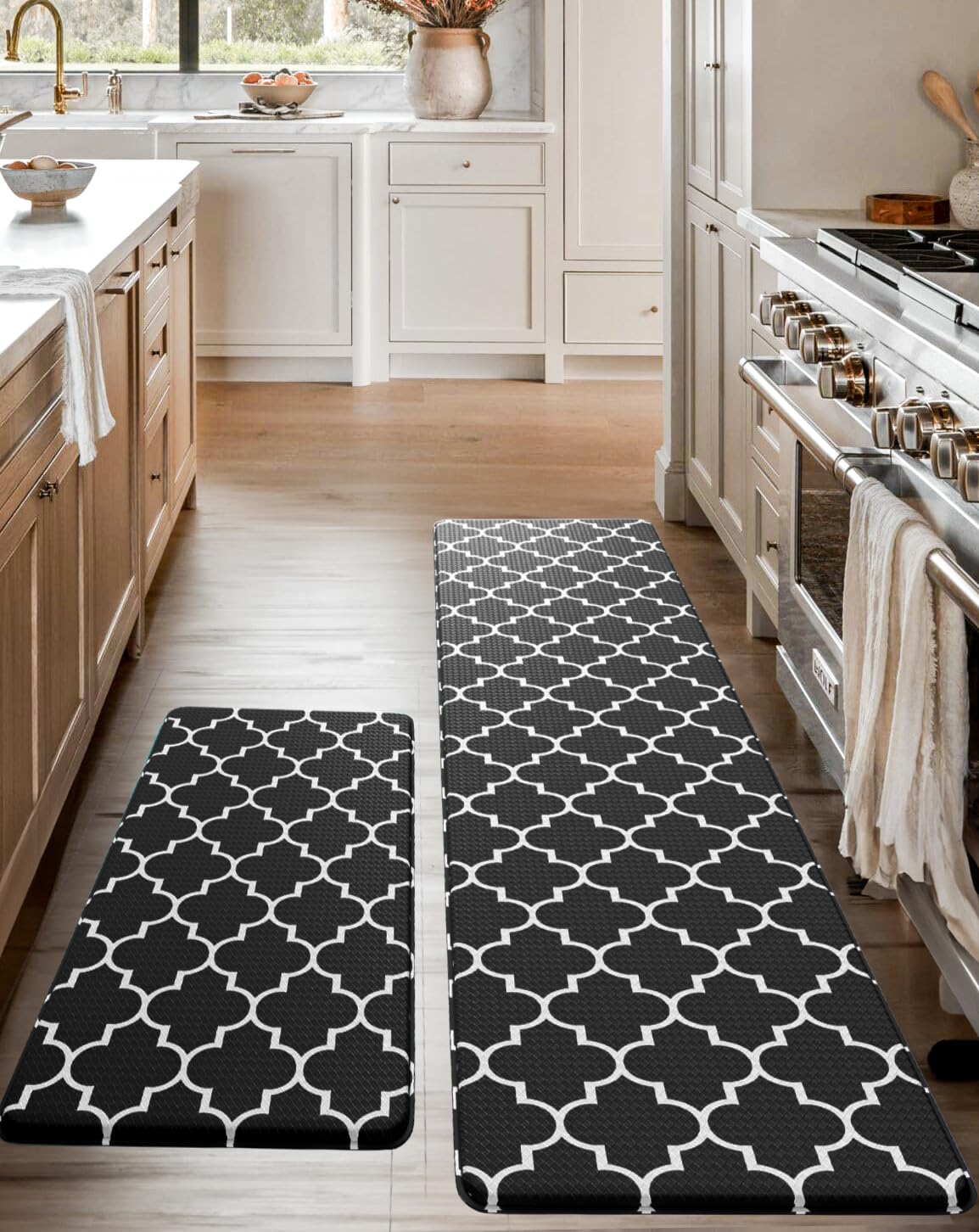 Anti-Fatigue Kitchen Mat Set – 2-Piece Memory Foam Cushioned Mats for Standing – Black Lantern, 18×30 & 18×60, 0.4 in Thick, Waterproof, Non-Slip – Homergy