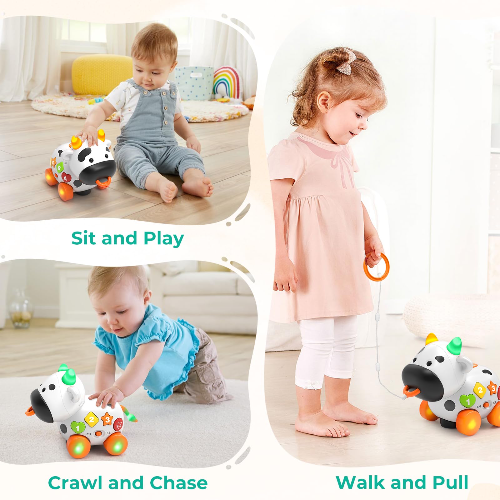 Baby Toy 6-12-18 Month Old, Bilingual Musical Cow, Educational Toys for 1+ Year Old Girl Boy, Infant Toys for 6 7 8 9 10 Month Old Developmental, First Christmas 1st Birthday Gift for 1 Year Old