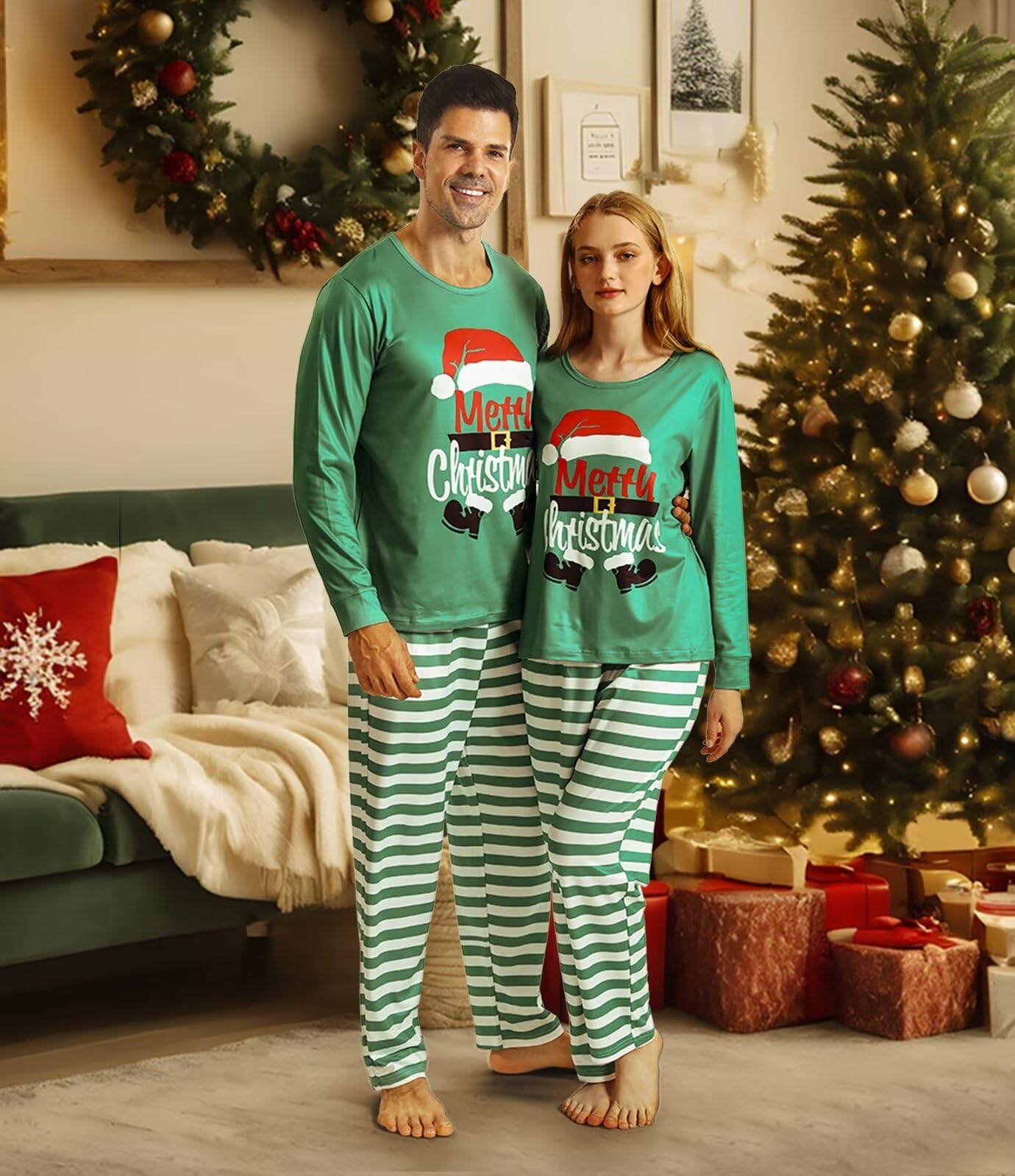 Christmas Pajamas Family or Couples Christmas Pajamas Matching Set Christmas Elf Pajamas Holiday Party Pajama Matching