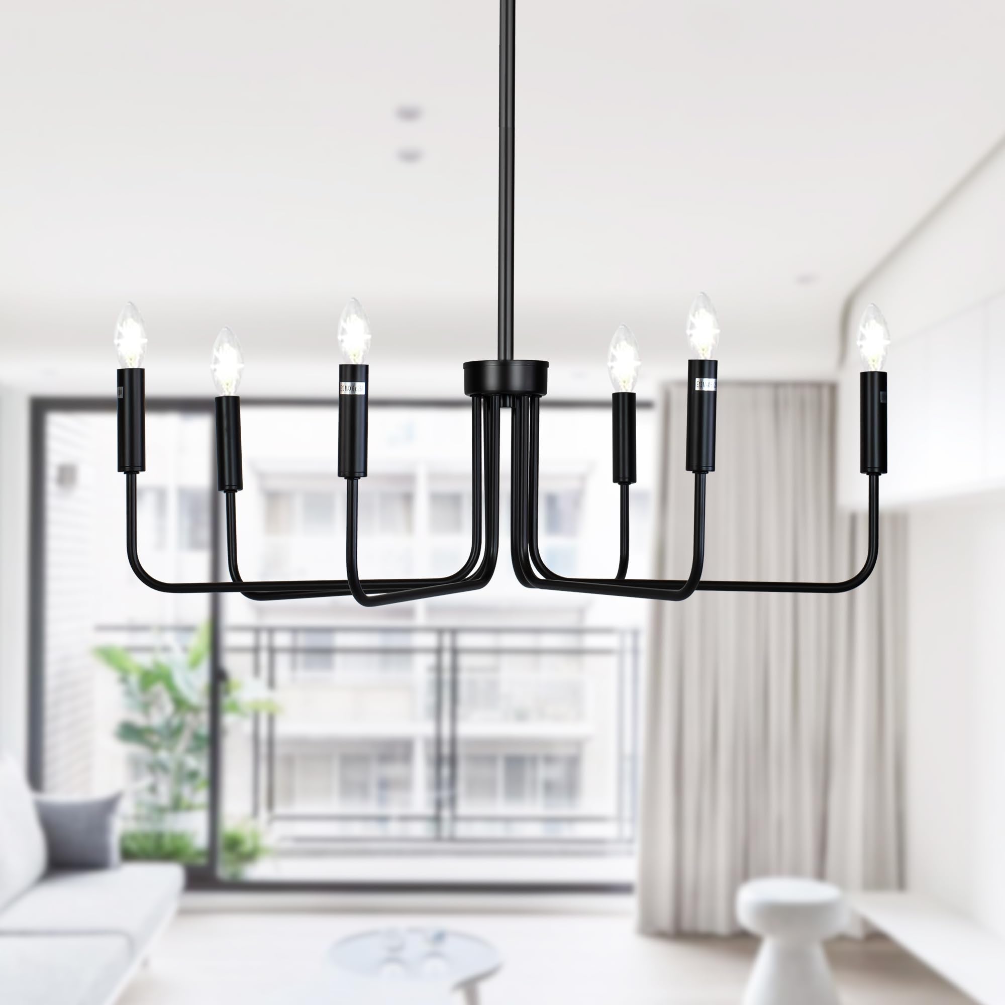 RBACTYES Farmhouse Chandelier, 6-Light Black Modern Chandelier for Dining Room, Matte Black Chandelier Light Fixture for Bedroom, Kitchen, Living Room, Entryway, Foyer, Hall (Bulbs Not Included)