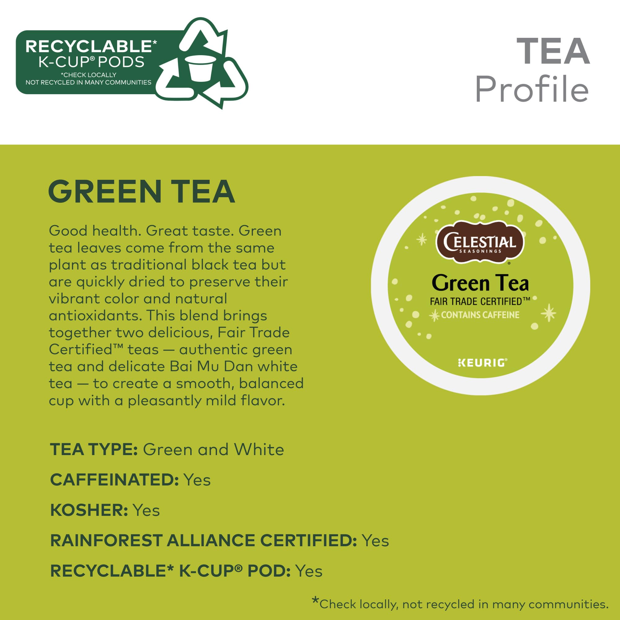 Celestial Seasonings Green Tea, Single-Serve Keurig K-Cup Pods, 96 Count