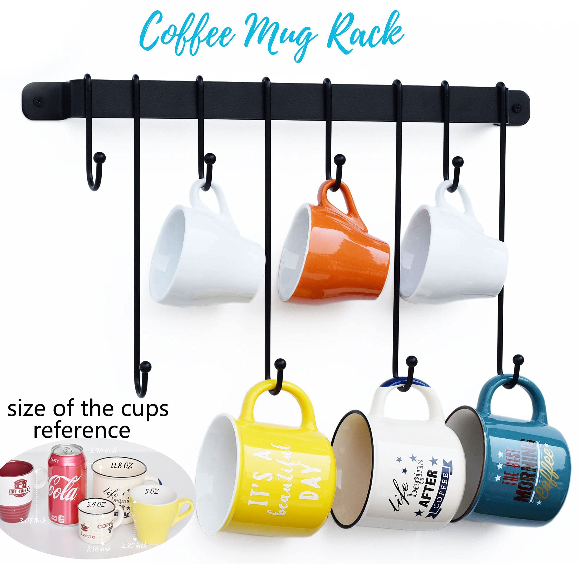 Livale Coffee Cup Rack Wall Mounted - Coffee Mug Hanger Wall Mug Rack in Kitchen or Coffee Bar for Mug Display or Storage, Wall Coffee Mug Holder - Space Saver