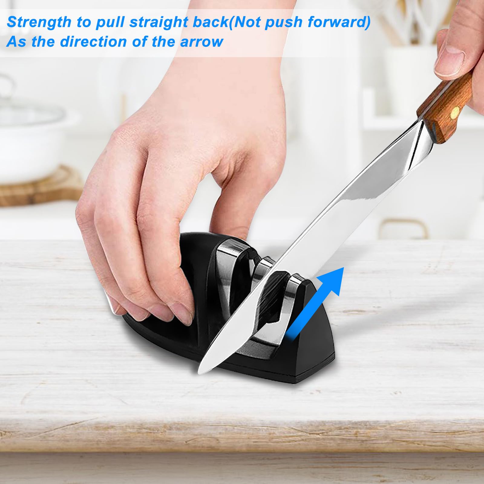 EZYUMM Knife Sharpener, 2-Stage Preset Kitchen Knife Sharpener, Coarse & Fine Slots Knife Sharpeners for Kitchen Knives (Black)