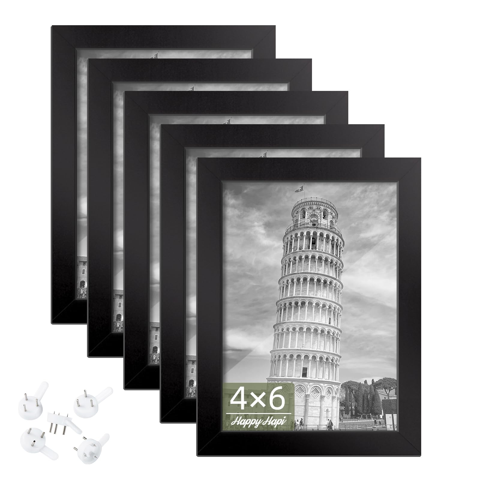 4x6 Picture Frame Set of 5, Wood Photo Frames for 4x6 Pictures Wall Gallery Black 4x6 Frames Tabletop or Wall Mount Display for Prints, Photos, Paintings, Landscape and Kids Artwork (Black)