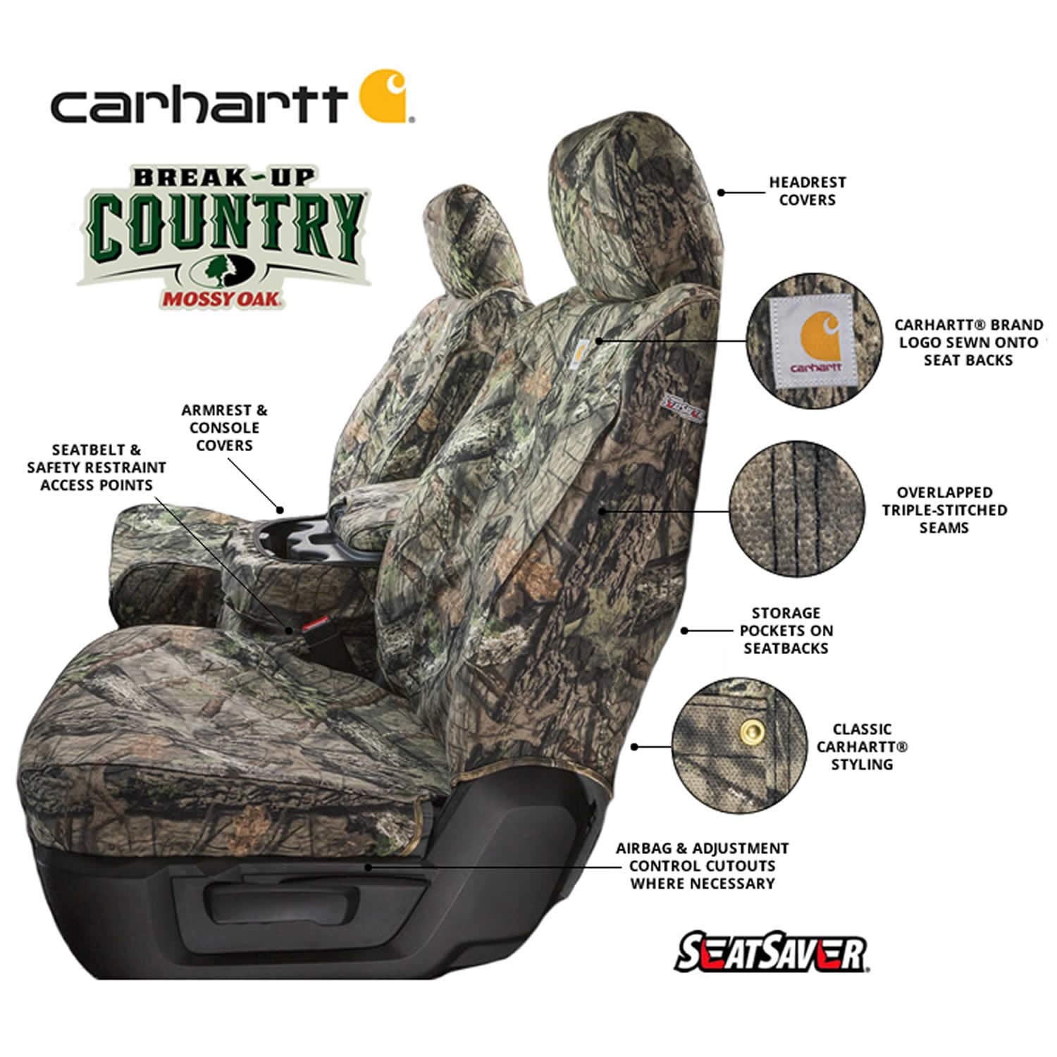 Covercraft - SSC3457CAMB Carhartt Mossy Oak Camo SeatSaver Front Row Custom Fit Seat Cover for Select Ram Models - Duck Weave (Break-Up Country)