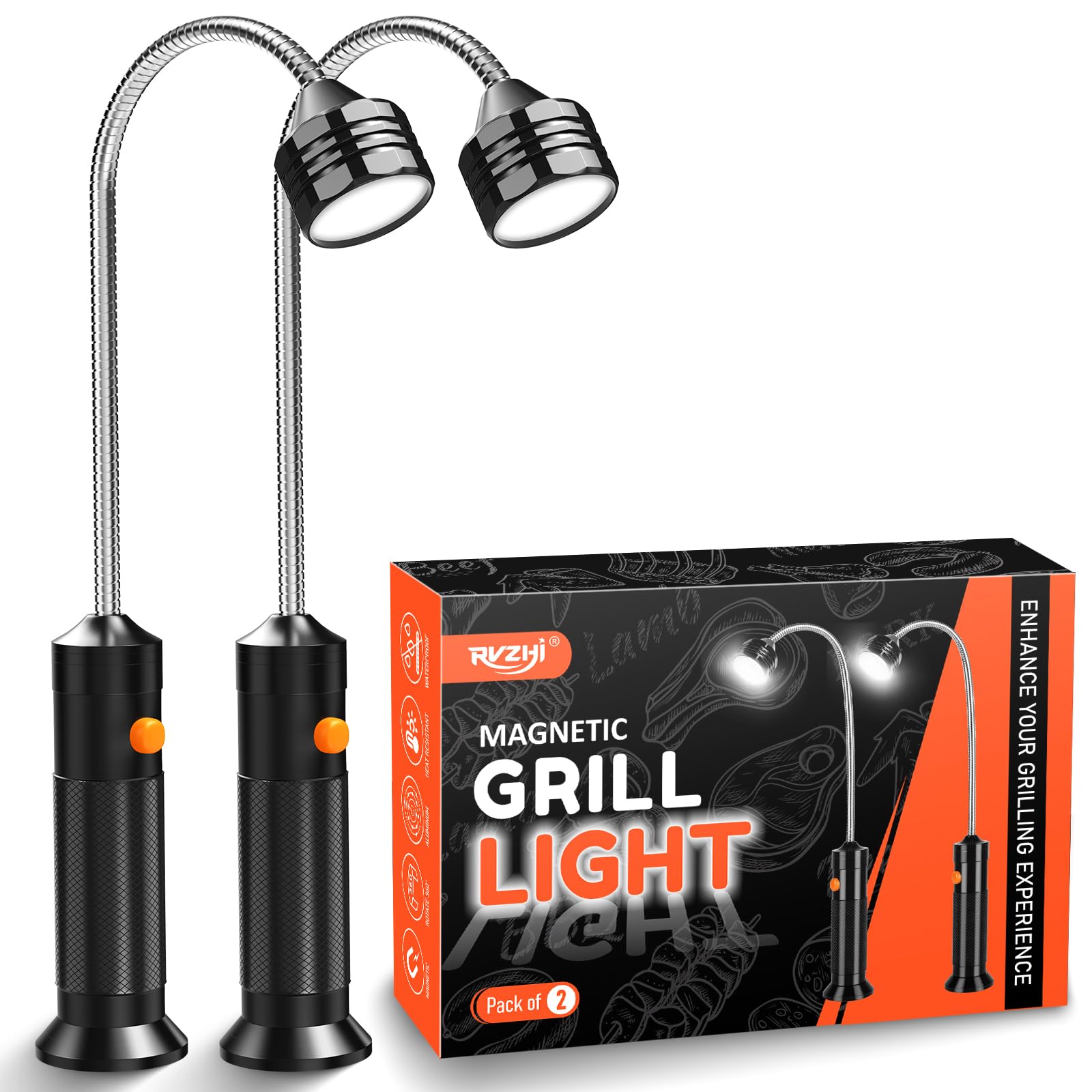 Grill Light BBQ Grilling Accessories: Unique Birthday Gifts for Men, Anniversary Mens Gifts Ideas for Husband, Outdoor Bright Magnetic LED BBQ Light, Smoker Grill Accessories Grill Tools, 2 Pack