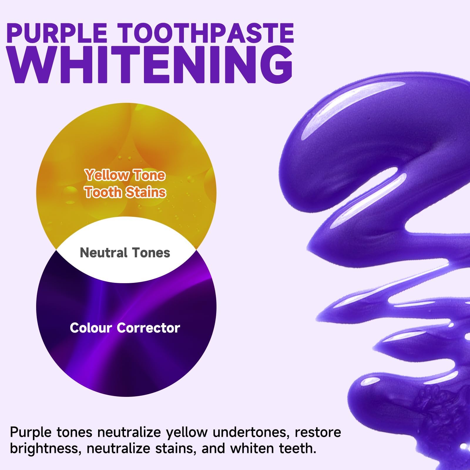 Purple Toothpaste for Teeth Whitening, Purple Toothpaste Whitening, Purple Toothpaste, Purple Teeth Whitening, Tooth Stain Removal,Tooth Colour Corrector, Teeth Whitening Kit