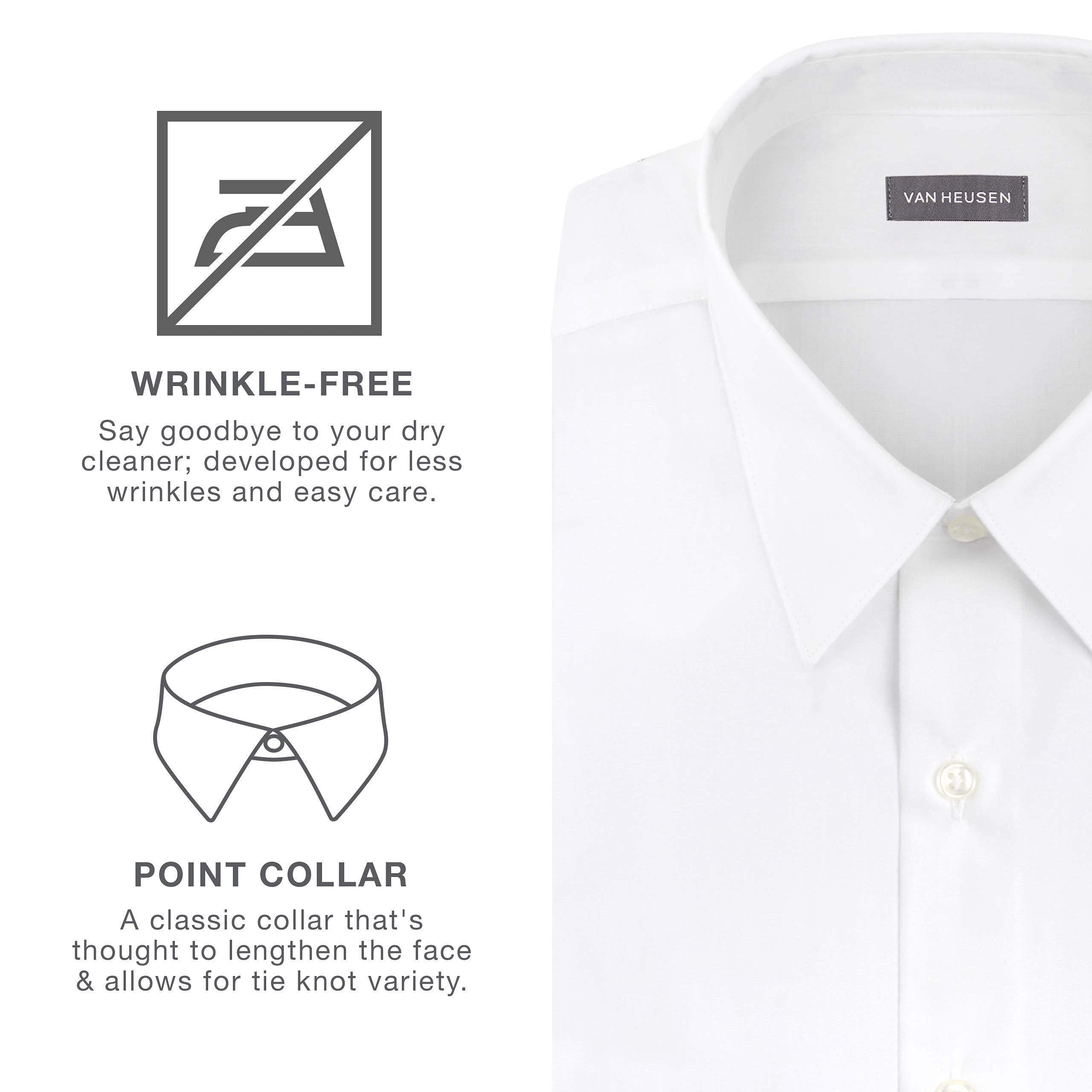 Van Heusen Men's Short Sleeve Dress Shirt Regular Fit Poplin Solid, White, 17.5" Neck