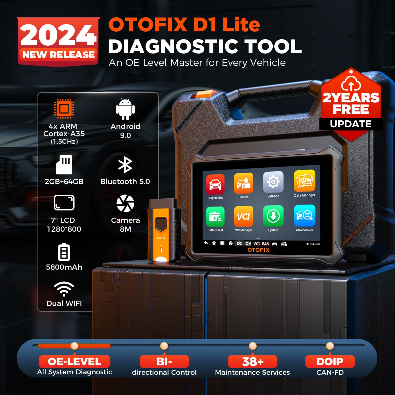 OTOFIX D1 Lite Bidirectional Scan Tool with 2-Year Updates, 2024 Newest All System Automotive Diagnostic Scanner, 38+ Reset Services, FCA AutoAuth, Active Test, CANFD&DOIP, Auto VIN