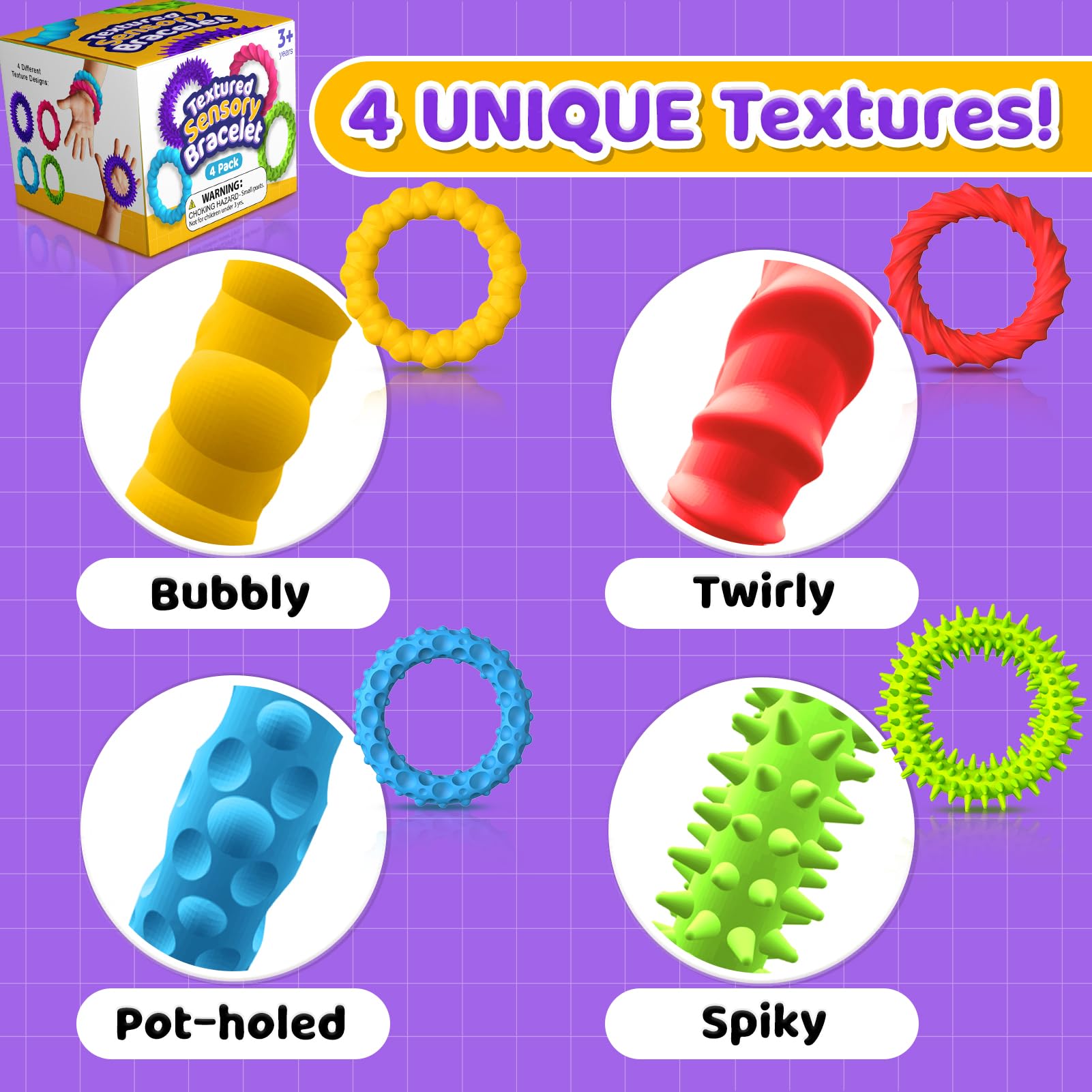 Sensory Fidget Toys for Kids Adults - 4 Pack Stretchy Fidget Toys Bracelet | Texture & Calming Autism Sensory Toys for Special Needs Autistic Children Classroom Fidgets| Easter Basket Stuffers