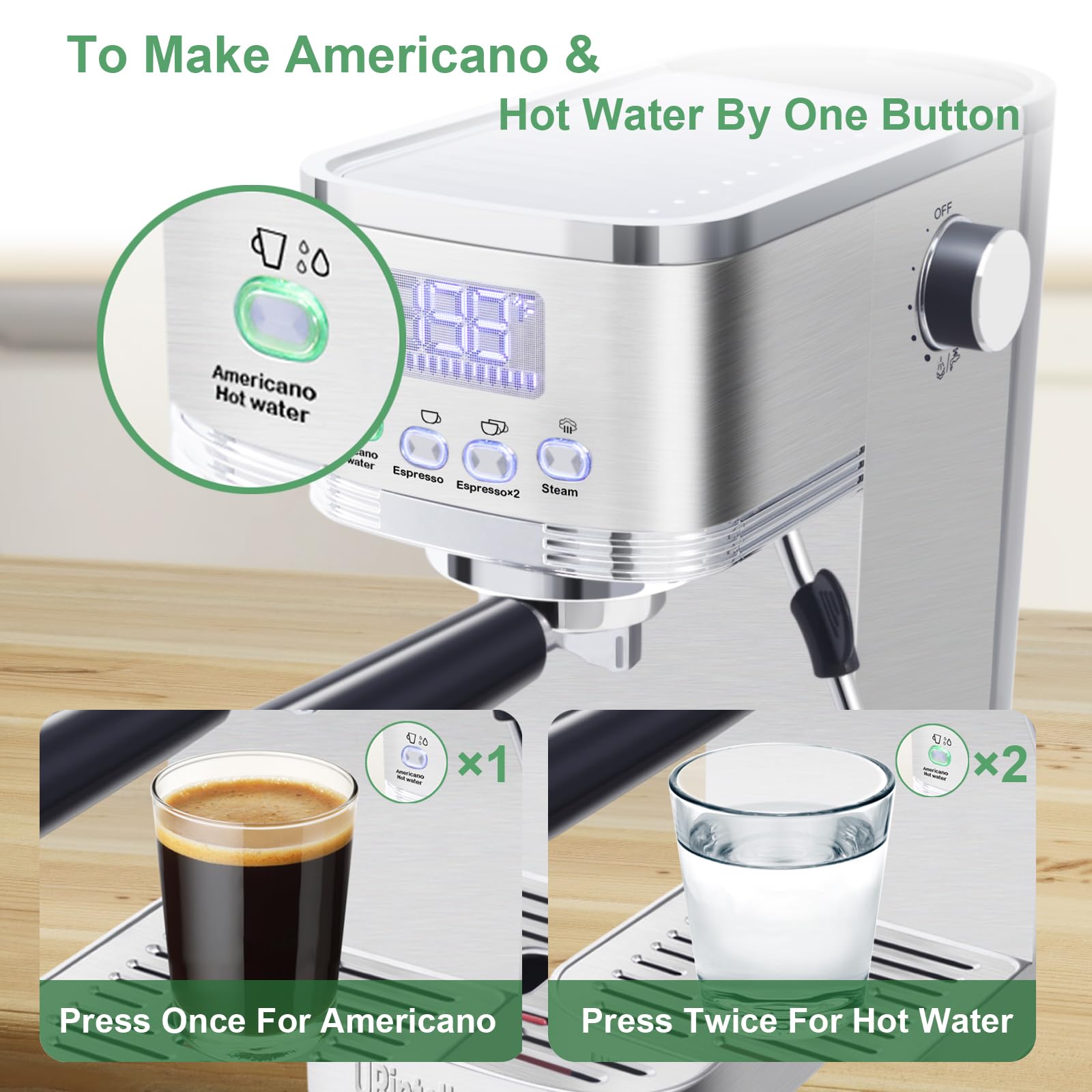 URintells Cuising Espresso Machine 20 Bar, LED Display Espresso Maker with Steam Milk Frother for Americano Cappuccino Latte, Espresso Coffee Maker with ESE Pod Filter, Gift for Dad Mom