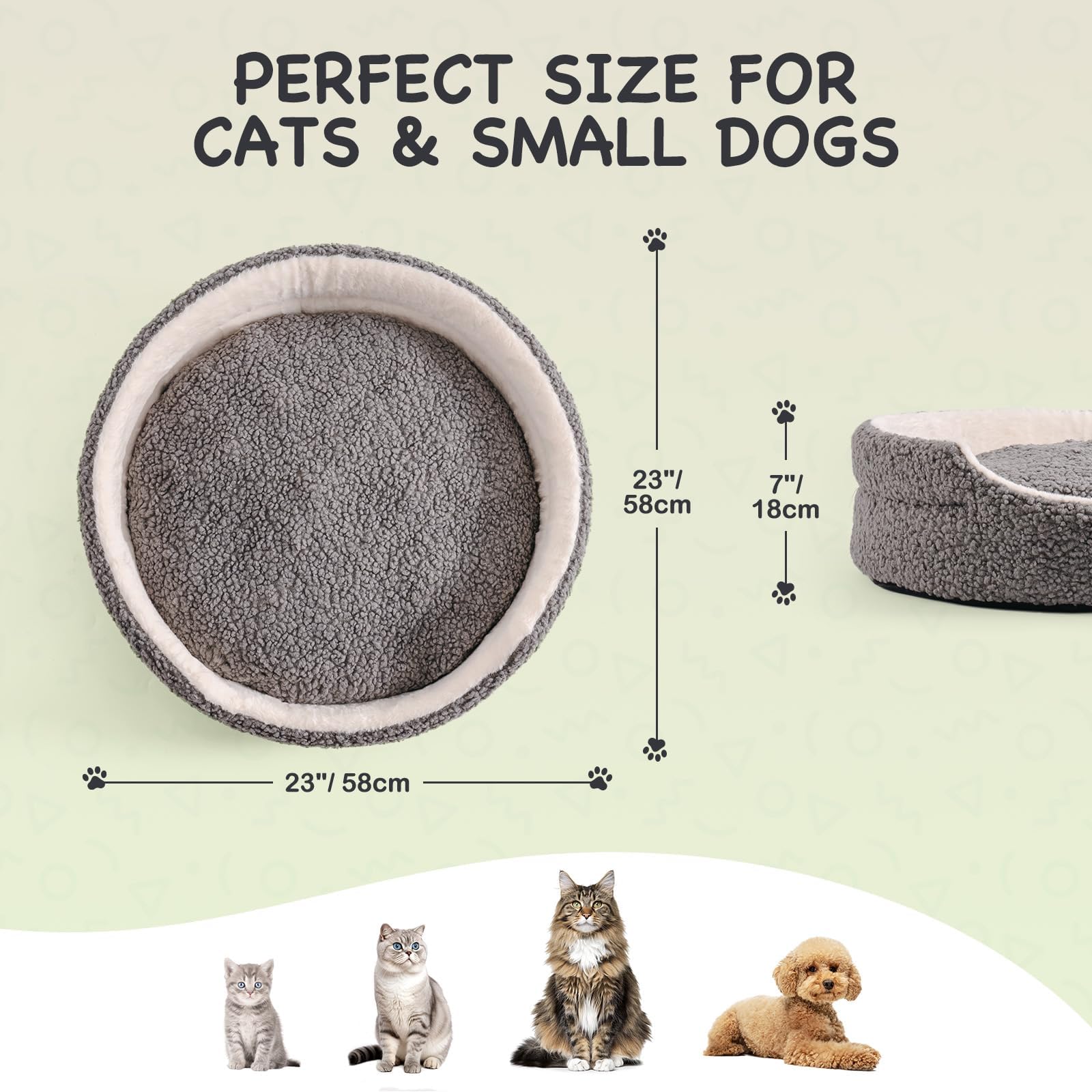 Mewoo Dog Beds for Small Dogs Cat Beds for Indoor Cats, Washable Pet Bed for Kitten and Puppy with Non-Slip Bottom (Grey, 23.0" L X 23.0" W X 7.0" Th)