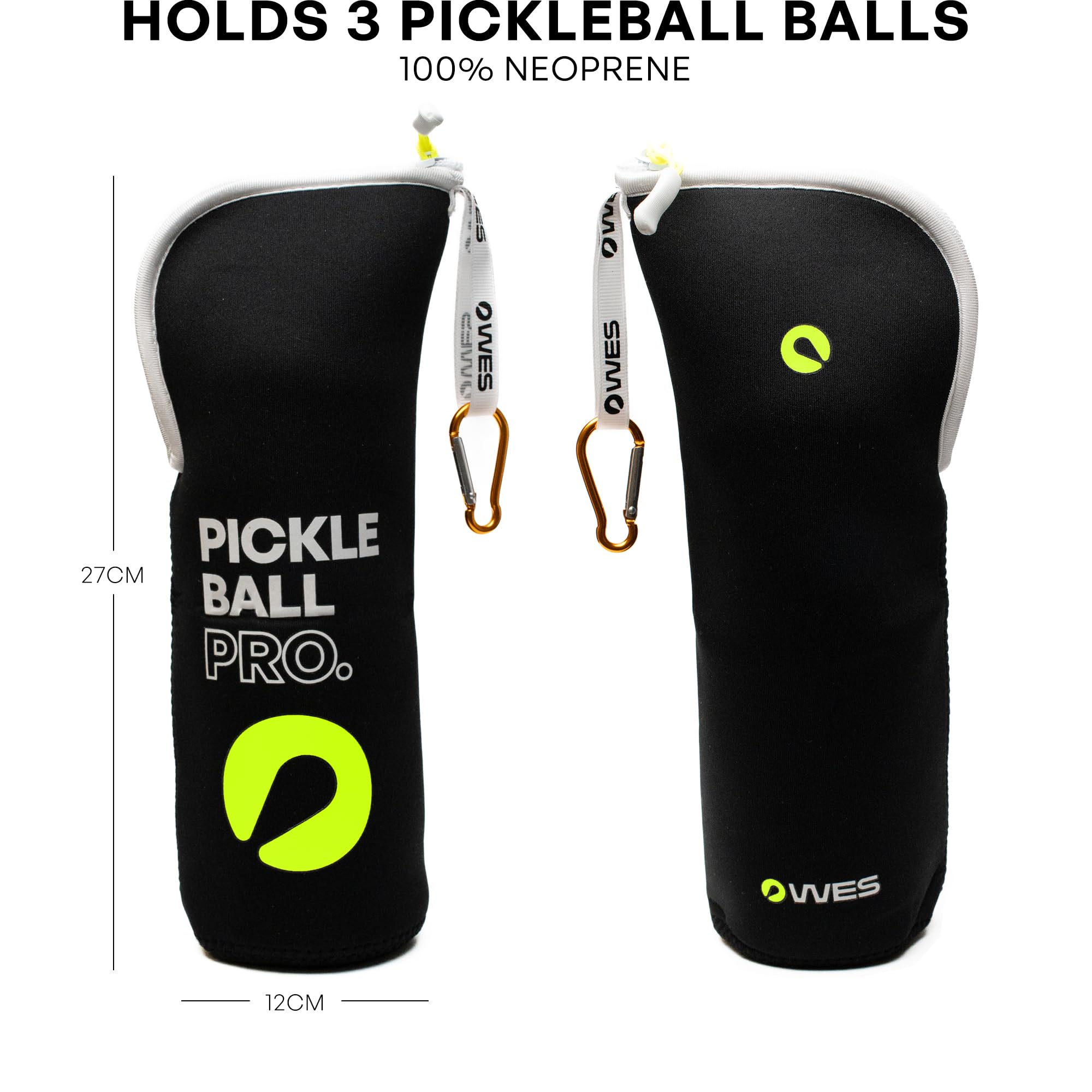 WES Pickleball Ball Holder - with Metal Hook for Fence/Backpack | Pickleball Pro Neoprene Pickleball Holder for Balls | Pickleball Ball Bag