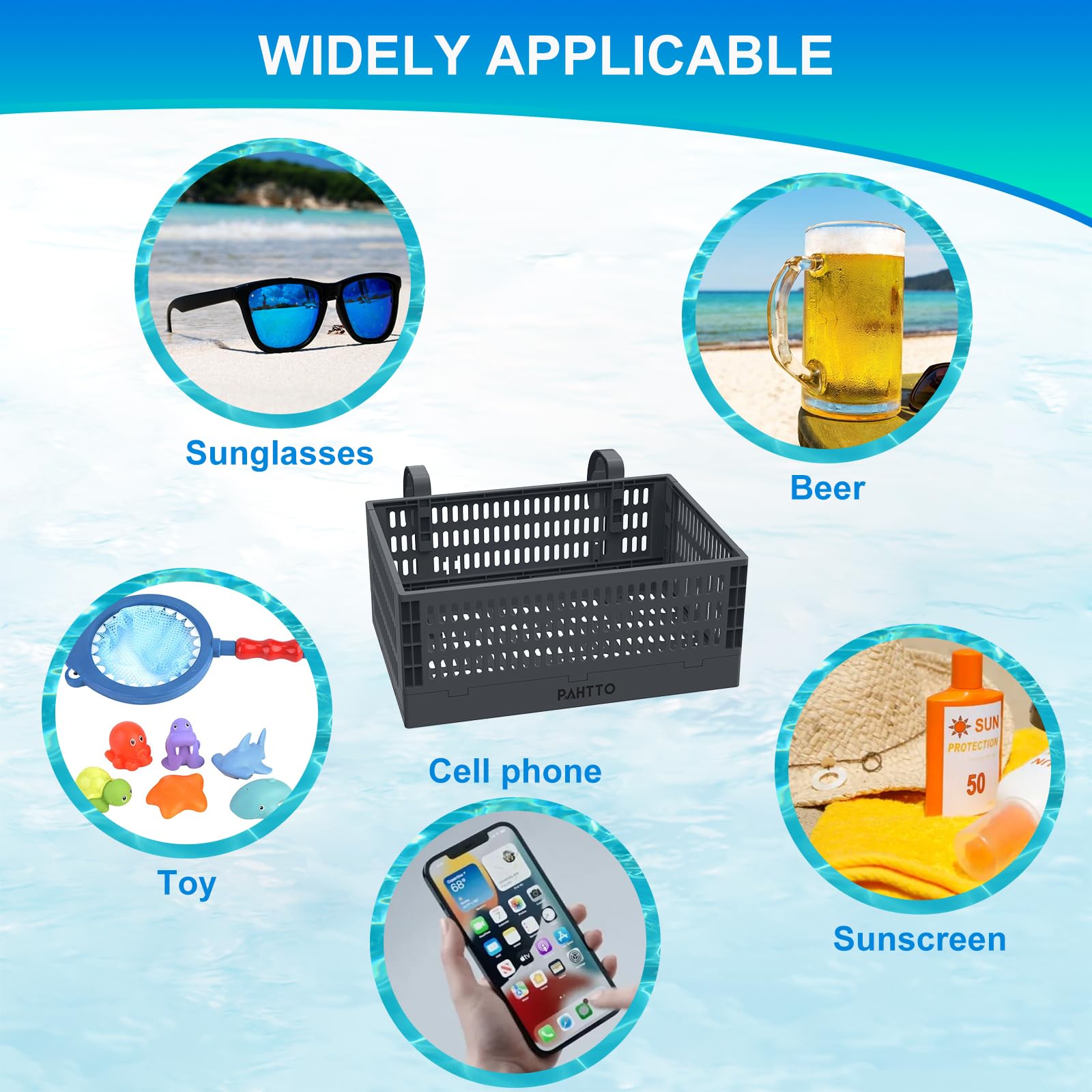 Poolside Storage Basket 2pcs, Foldable Above Ground Pool Storage Basket for Pool Toys, Towels, Beverages, Poolside Organizer, Pool Accessories for Above Ground Swimming Pool, Black