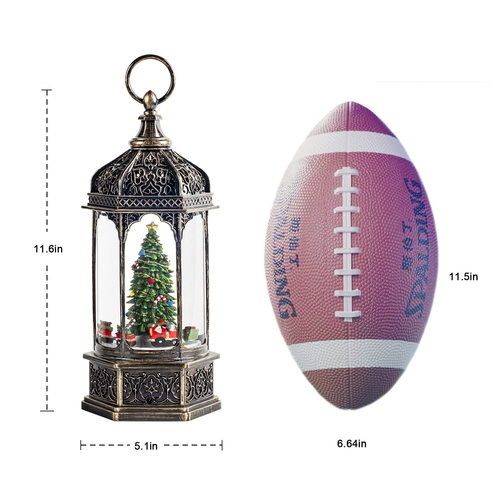 Christmas Snow Globes,Snow Ball Christmas with Music,6H Timer Cylindrical Flashing Snow Ball,Bronze Christmas Music Box Including 8 Songs, Lantern with Christmas Tree