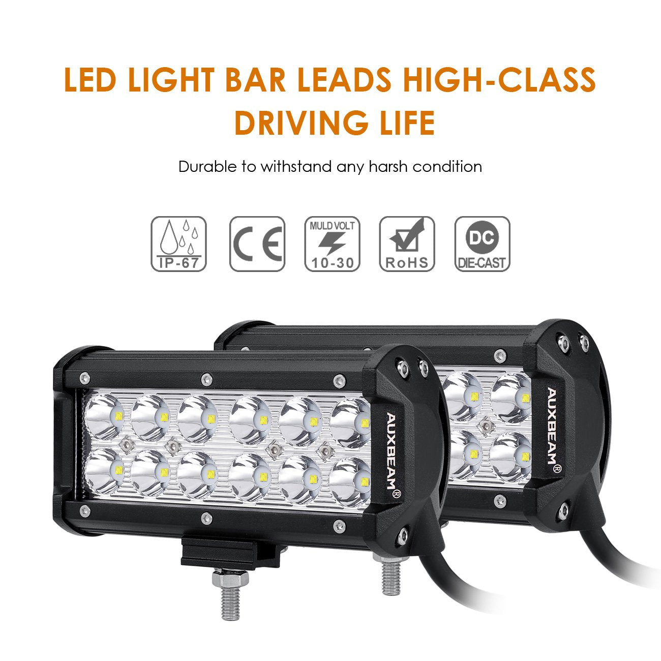 Auxbeam 7" Super Bright LED Spot Light Bar, 36W IP67 Waterproof - Off Road Driving Light for Trucks, 4x4, Military, Boating, Farming & Heavy Equipment