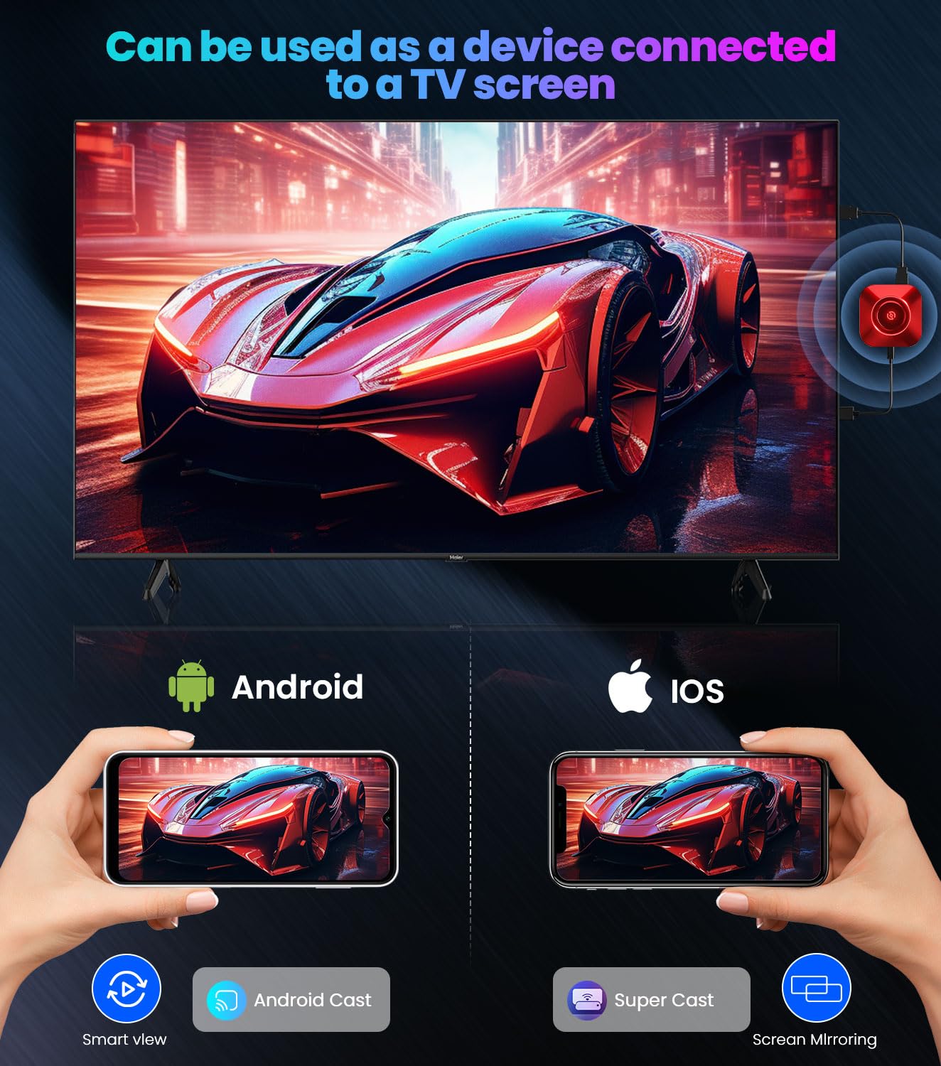 CarPlay AI Box 2.0, Red CarPlay Box Streaming Supports NetfIix/YouTube/Tiktok, Apple CarPlay/Android Auto Wireless Adapter Newest, Wireless CarPlay Adapter for Factory Wired CarPlay Cars Gift