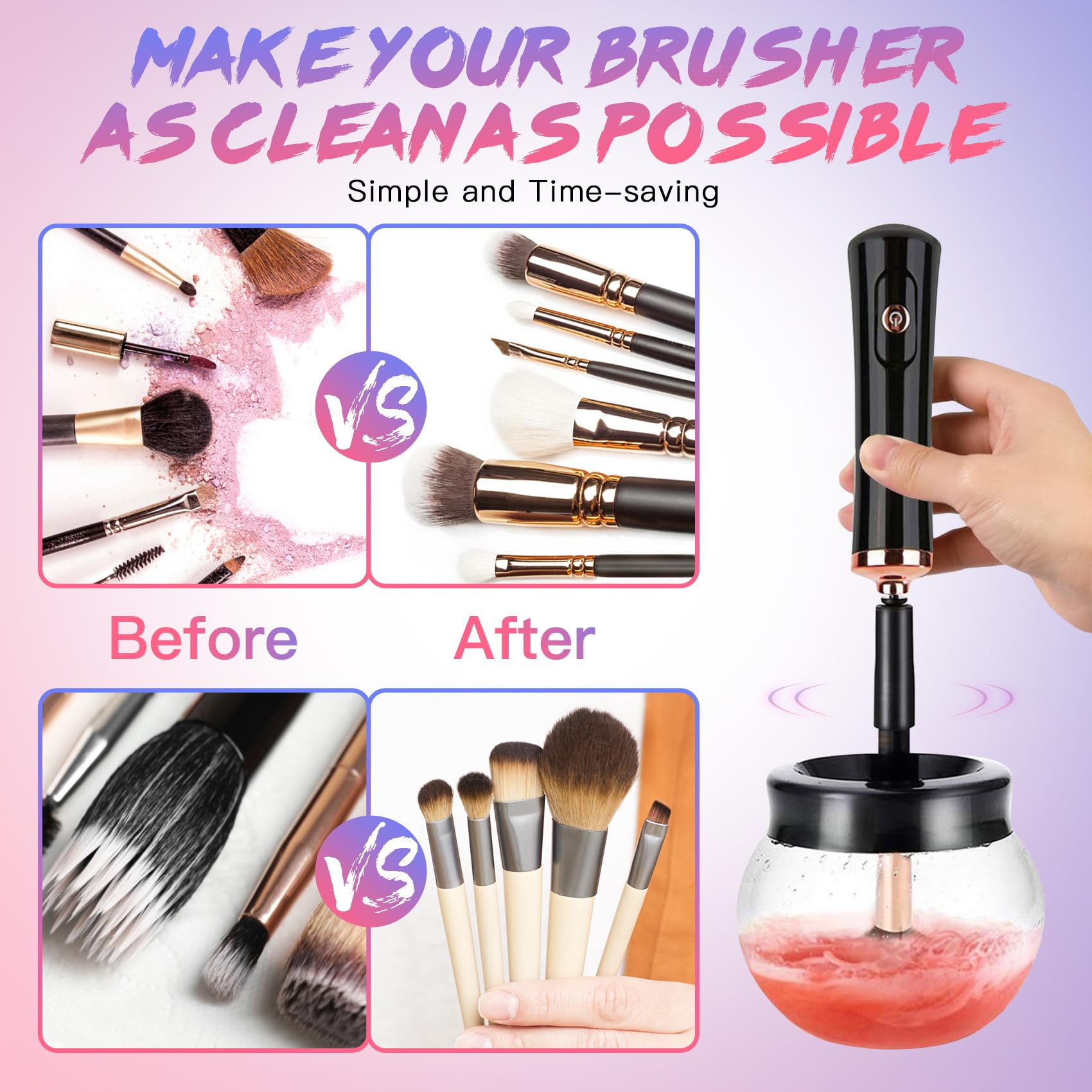 Makeup Brush Cleaner Machine - Super Fast Electric Makeup Brush Cleaner and Dryer - Quick Wash and Dry in Seconds - Suit for Most Makeup Brush Sizes