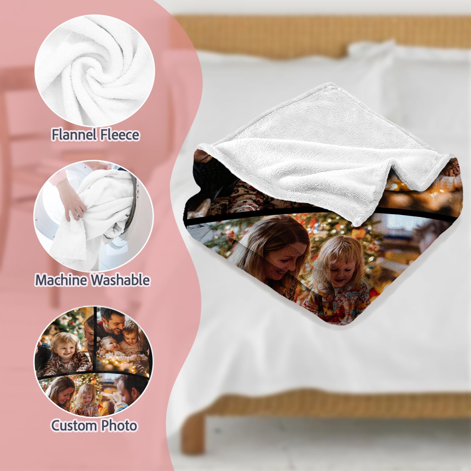 Custom Blanket with Picture Text Personalized Photo Blanket Customized Blanket for Christmas Valentine's Day Birthday Gifts Customized Gifts for Mom Dad Couple Girlfriend Boyfriend Wife Husband