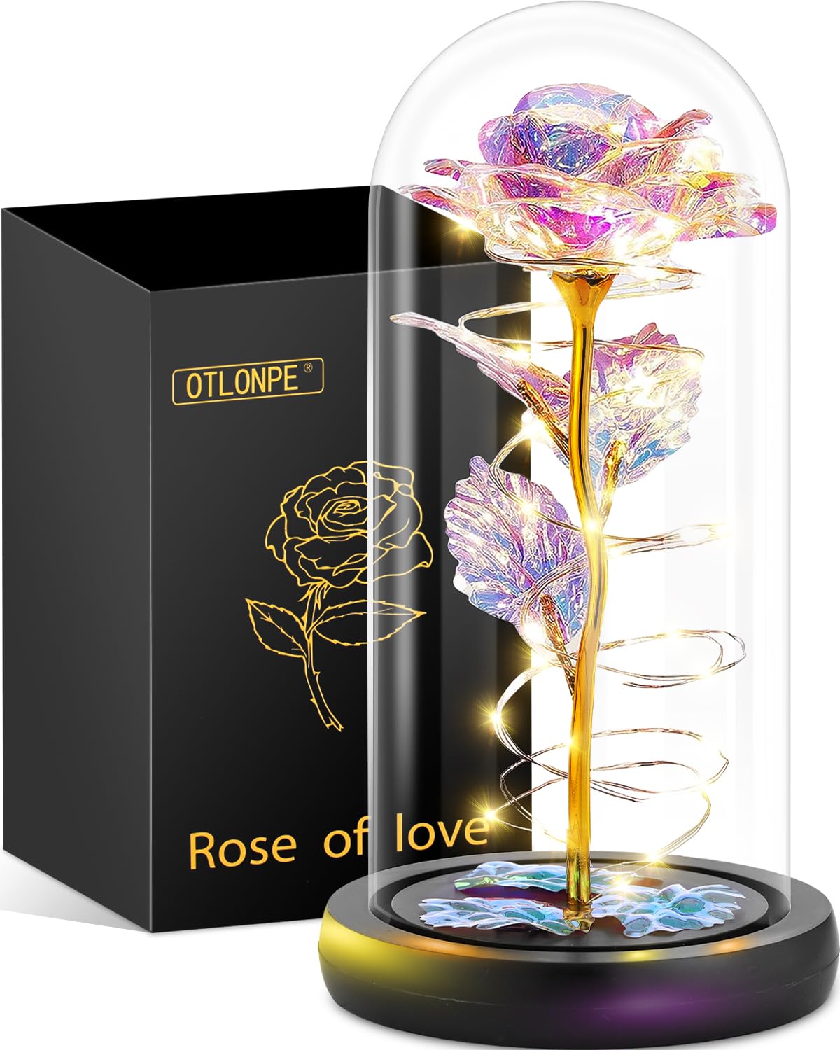 Otlonpe Glass Rose Flower - Christmas Birthday Gifts for Women Mom Wife Girlfriend Her - Handmade Led Light Up Roses Flowers Womens Gifts for Valentines Day Mothers Day Christmas Anniversary Wedding