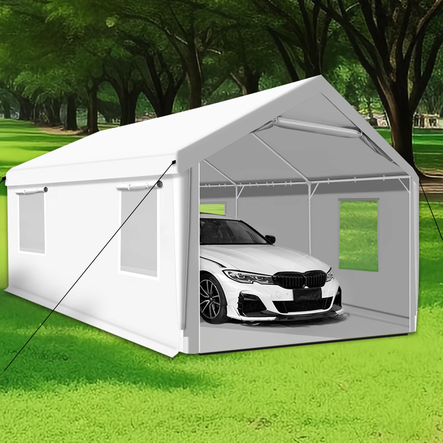 Rainproof Portable Paint Booth 26X14X10.5FT Spray Booth with 6pcs Mesh Windows & Floor for Cars, Auto Parts, Furniture and Other Big Items Painting (White)