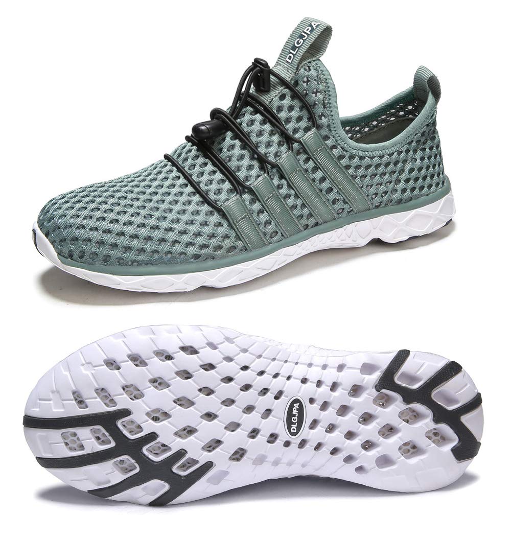 DLGJPA Men's Lightweight Quick Drying Water Shoes for Beach or Water Sports Slip On Walking Shoes Green 10