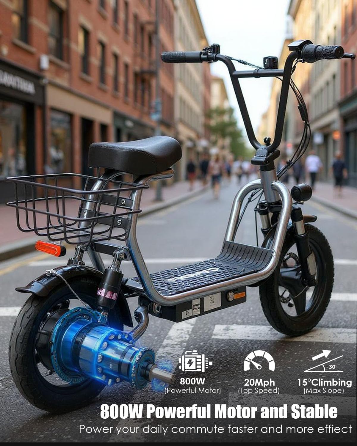 Caroma Peak 800W Electric Scooter with Seat for Adults, 14" Fat Tire Electric Scooter Adults, 374Wh Battery up to 25Miles&20MPH