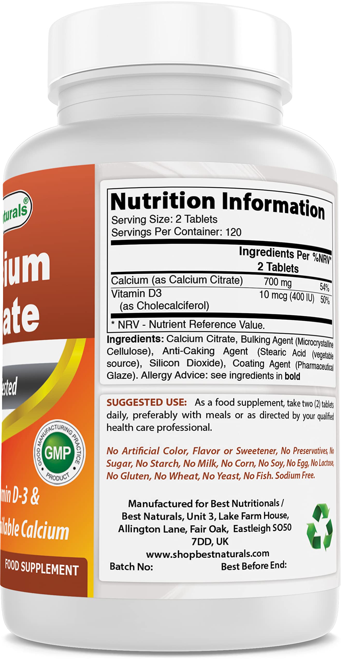 Best Naturals Calcium Citrate with Vitamin D-3 240 Tablets (240 Count (Pack of 3))