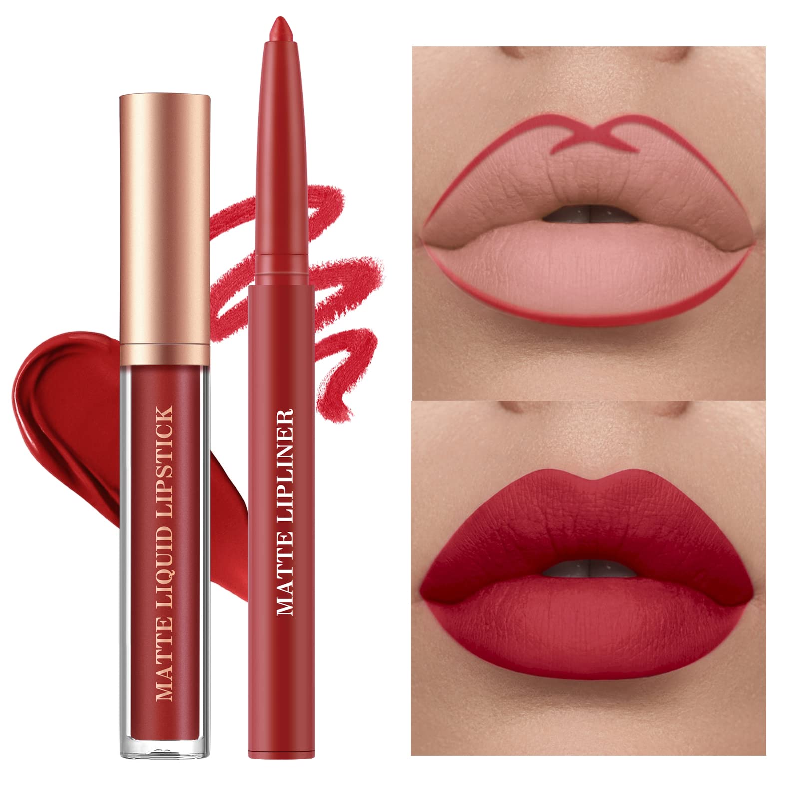 BestLand 12Pcs Matte Liquid Lipstick + Lip Liner Pens Set, One Step Lips Makeup Sets Pigment Velvety Nude Lip Stain Waterproof Long Wear Lip Gloss Make up Gift Set (Set C)