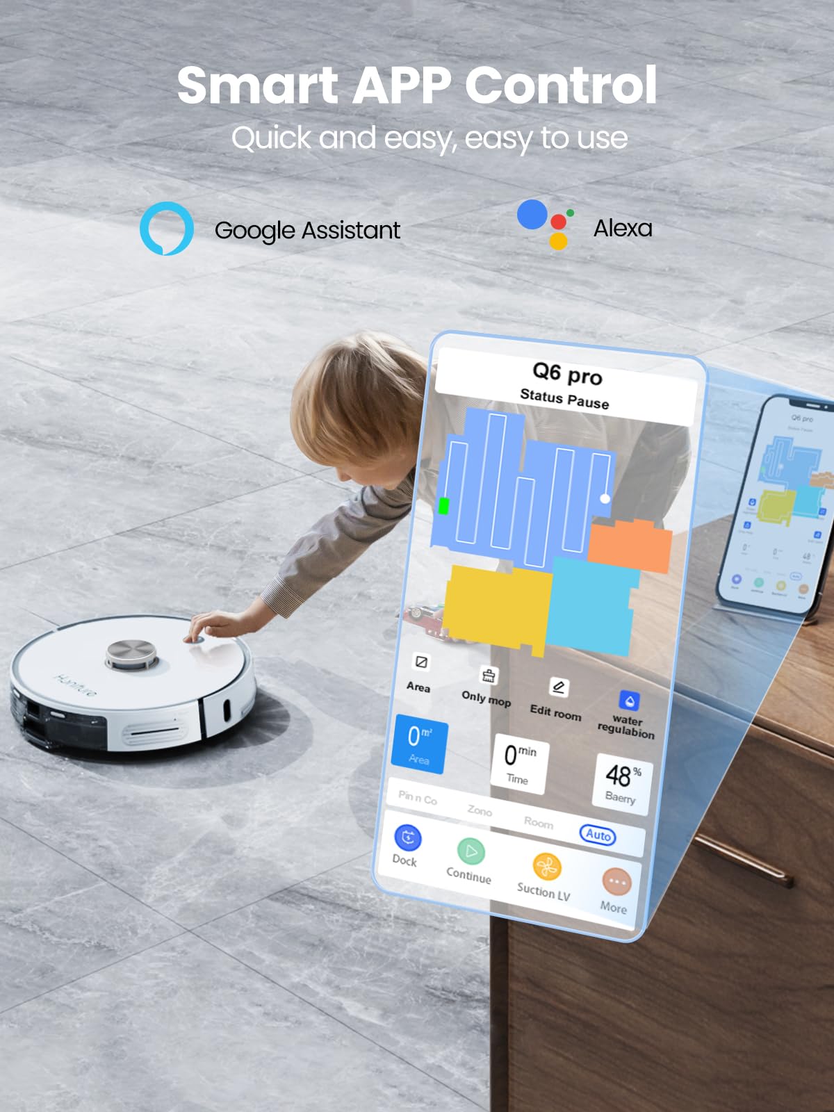 HONITURE Robot Vacuum and Mop Combo,Robot Vacuum Cleaner with Self-Emptying, 70-Day Capacity, Smart Mapping, 250mins Runtime, Robotic Vacuum Cleaner for Pet Hard Floors Carpet (Q6 Pro)