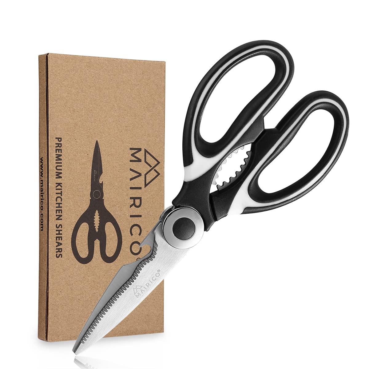 MAIRICO Ultra Sharp Premium Heavy Duty Kitchen Shears- Ultimate Heavy Duty Scissors for Cutting Chicken, Poultry, Fish, Meat and Poultry Bones Black Blue
