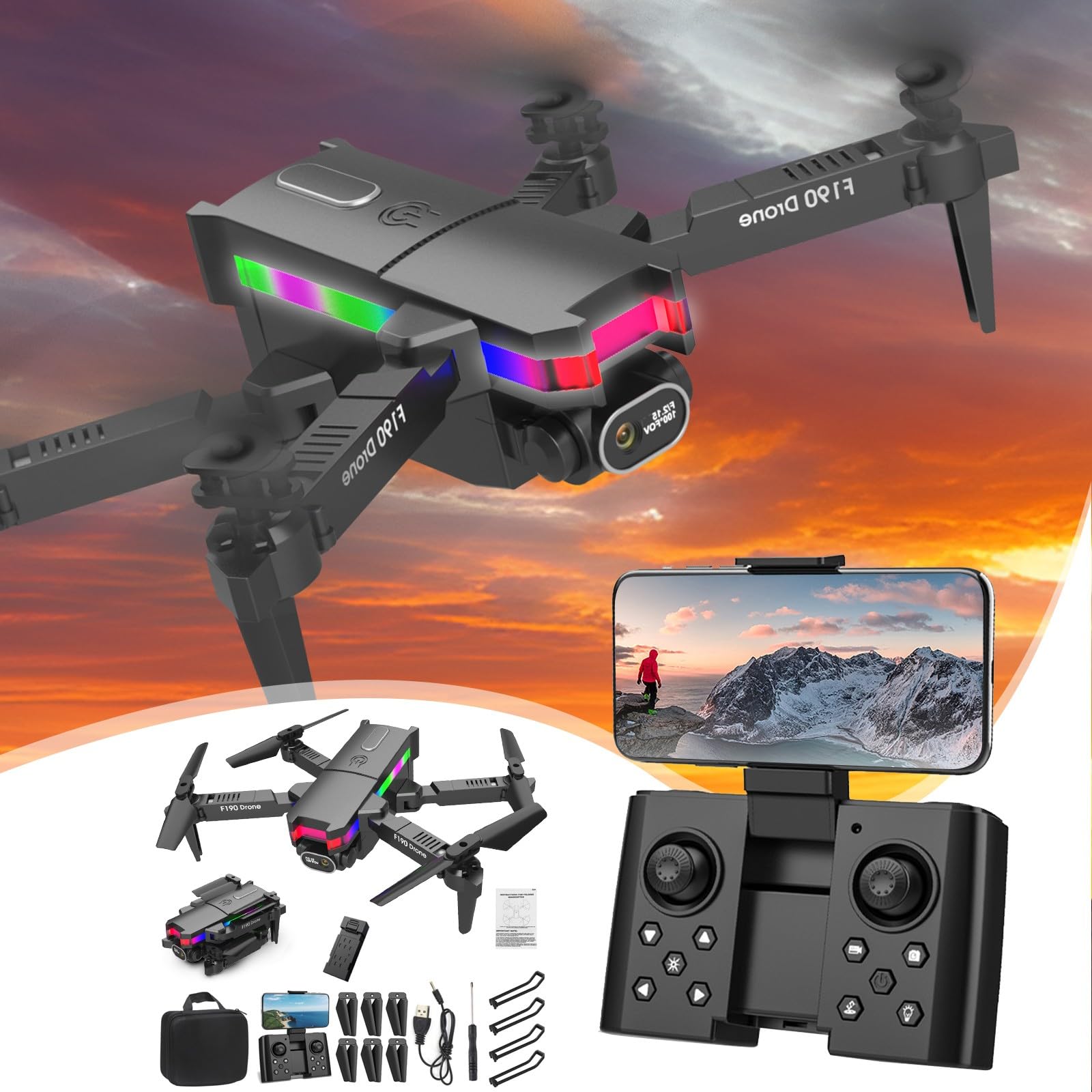 Generic HD Drone - 4K Camera 2.4Ghz WIFI Drone with 6-Axi Gyroscope & Scroll 360 & Headless Mode Remote Control Quadcopter Gift for Beginner Kids - Multifunctional Protable Foldable Drone (Black)