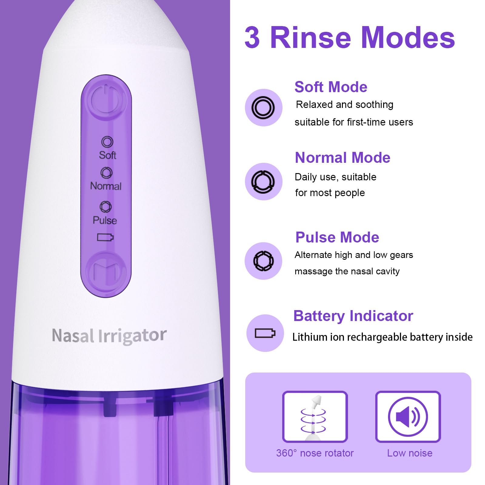 Outstart Nasal Irrigation System - Sinus Rinse Kit Cordless Sinus Cleaner Machine, Electric Neti Pot with 9 Tips and 40 Salt Packs Nasal Rinse Machine 3 Cleaning Mode for Home Travel