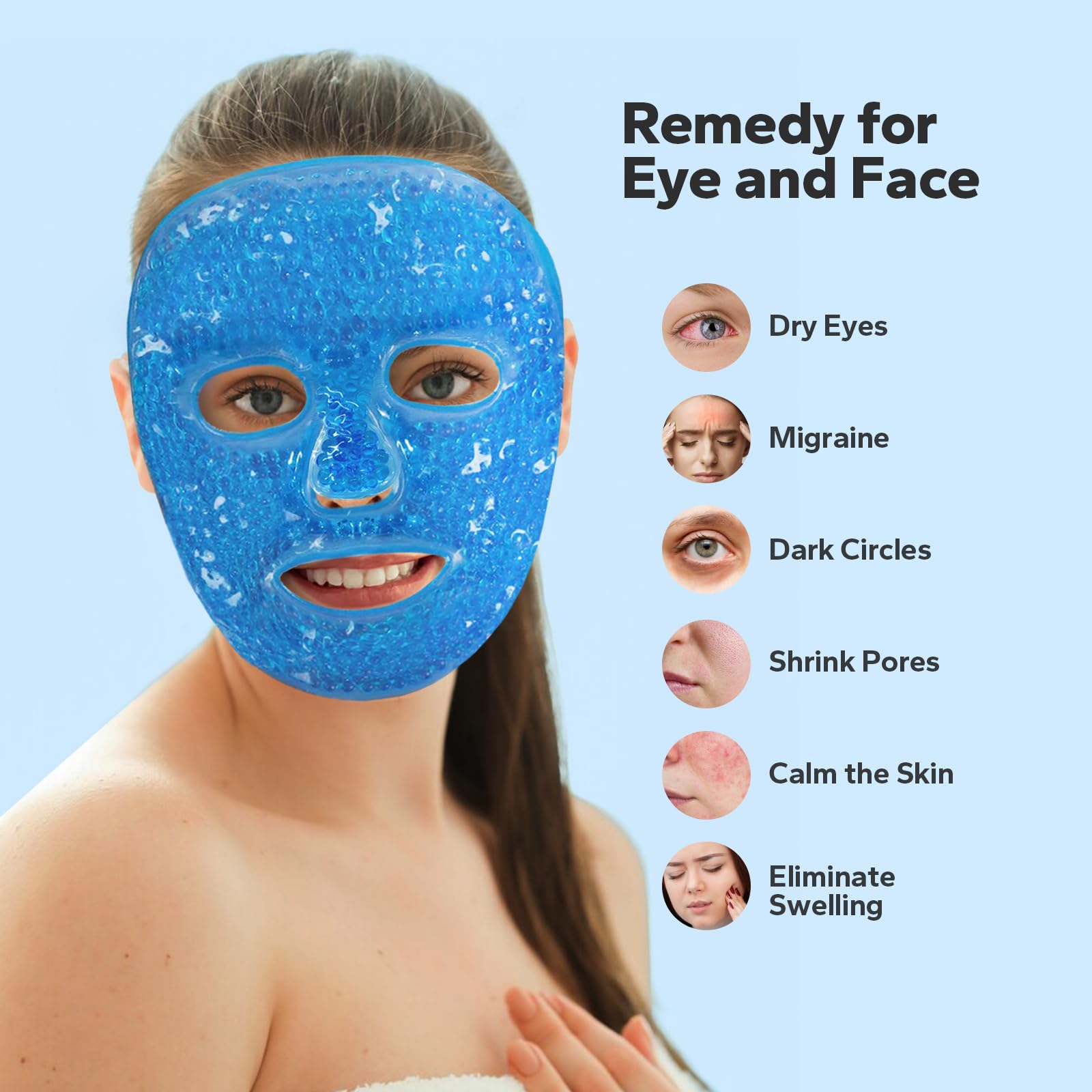 Ice Face Mask, Ice Mask for Face, Face Ice Pack Reduce Face Puff, Dark Circles, Gel Beads Hot Heat Cold Compress Pack, Face SPA for Women Sleeping, Pressure, Headaches, Face Skin Care (Blue)