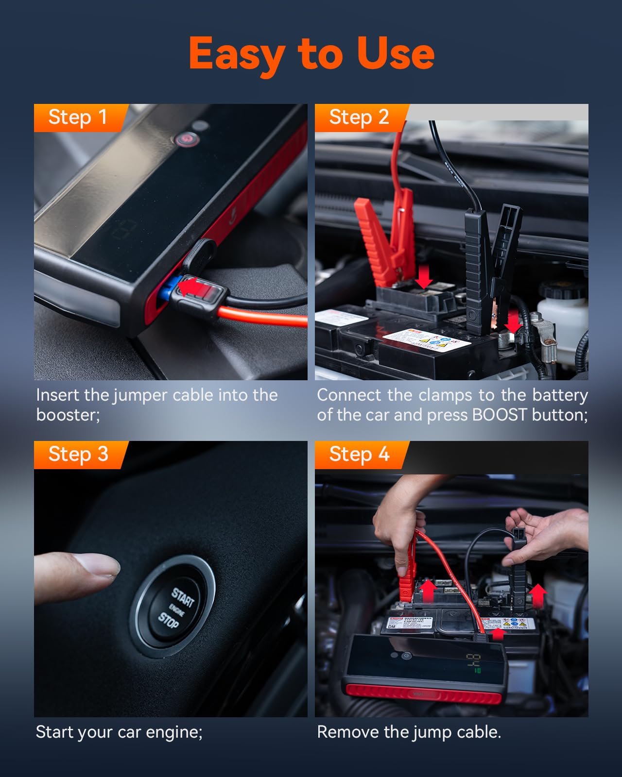 Vantrue JS1 Car Jump Starter, 3000A Car Battery Pack for Up to 10.0L Gas & 8.0L Diesel Engines, 74Wh 12V Portable Power Bank with 30W Fast Charging, USB QC3.0, LCD Display and 5 LED Light Modes