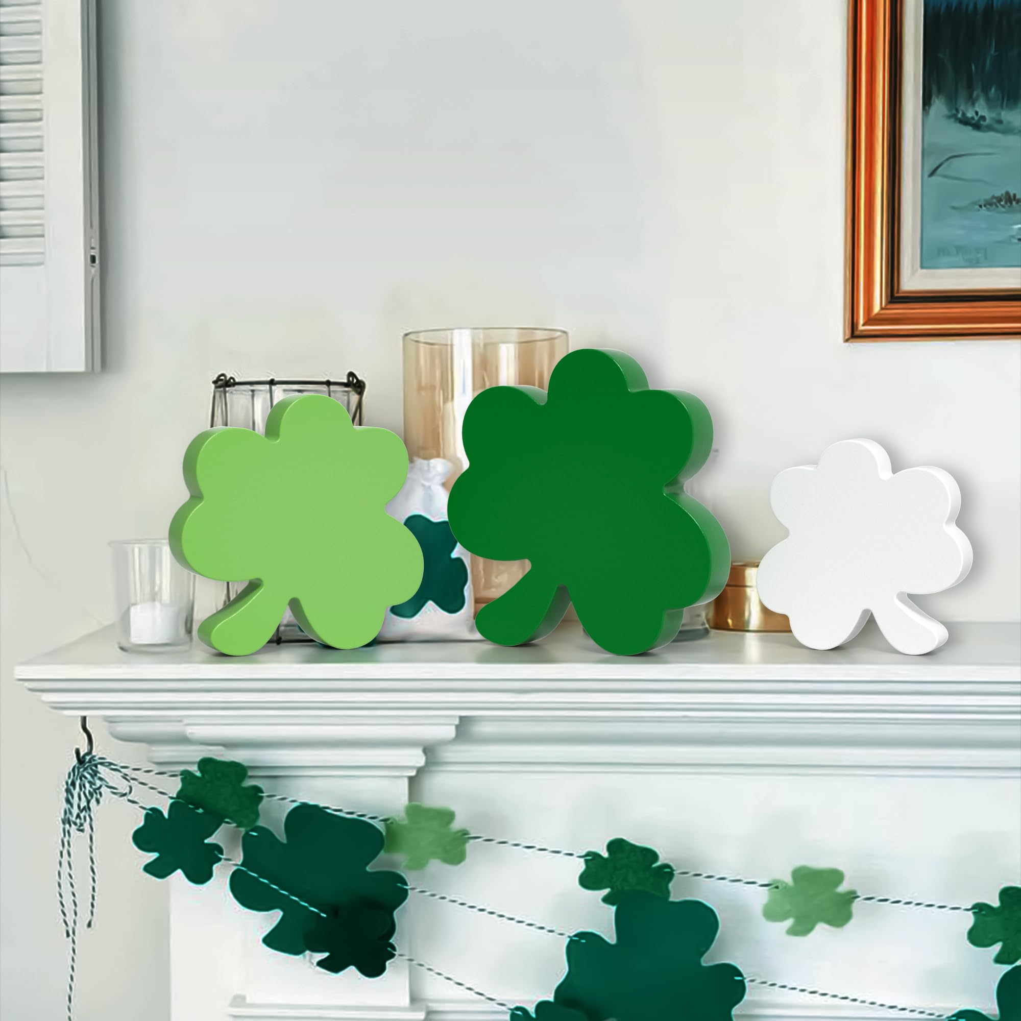 Valentine's Day/St. Patrick's Day Decorations Tiered Tray Decor, 6 Pcs Heart and Shamrock Wooden Signs Table Decor for Home Kitchen Office